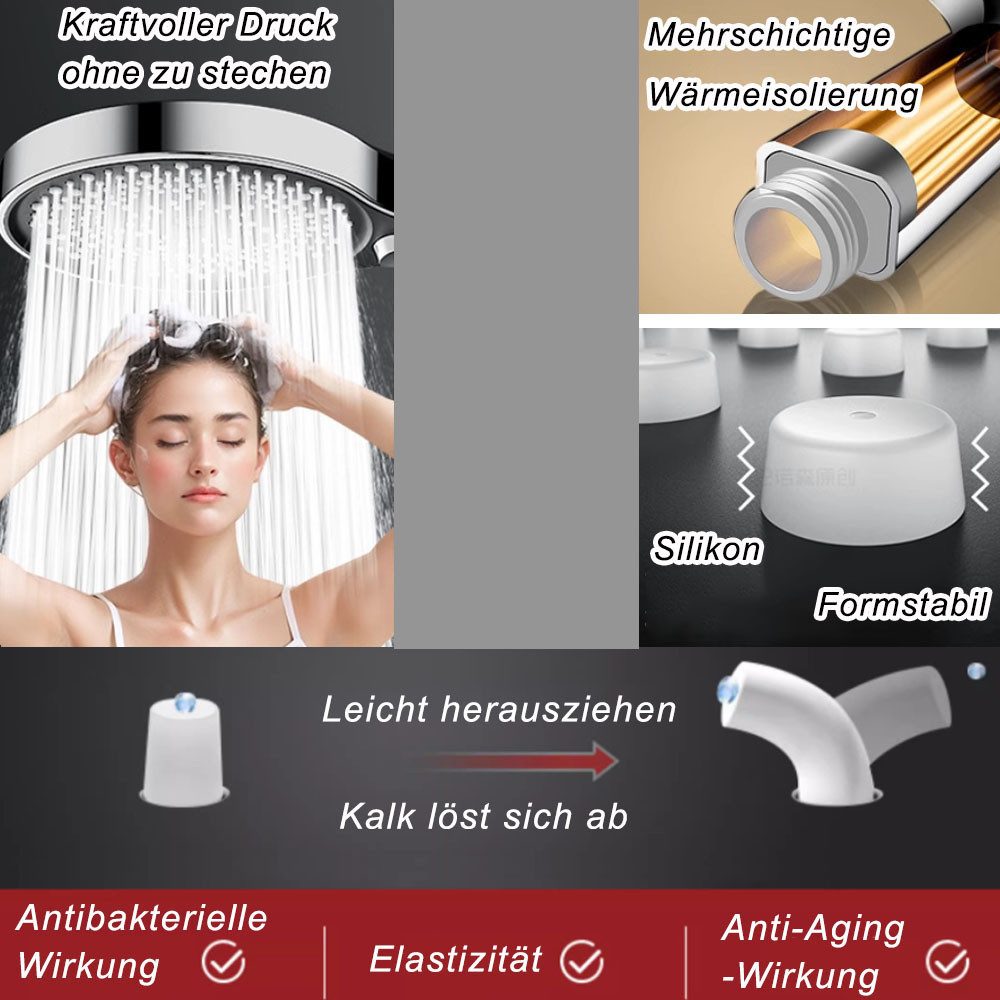 AFKSMILE Handbrause Hochdruck-Duschkopf mit 1.5 m langem Schlauch, 3 Düsentypen, Wassersparende Handbrause, 13 cm Duschbrause mit Antikalk-Funktion – Bild 5 von 5