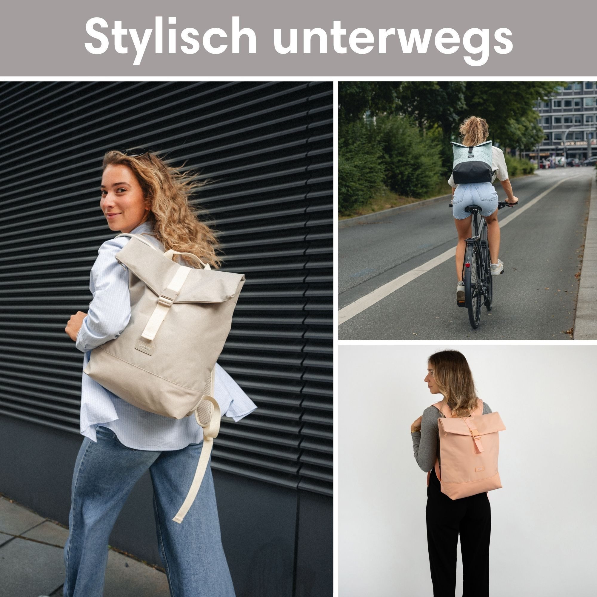 LARKSON Cityrucksack TAMMO, Rolltop Damen Herren, Laptop Fach (1-tlg), Flexible Größe, Wasserabweisend