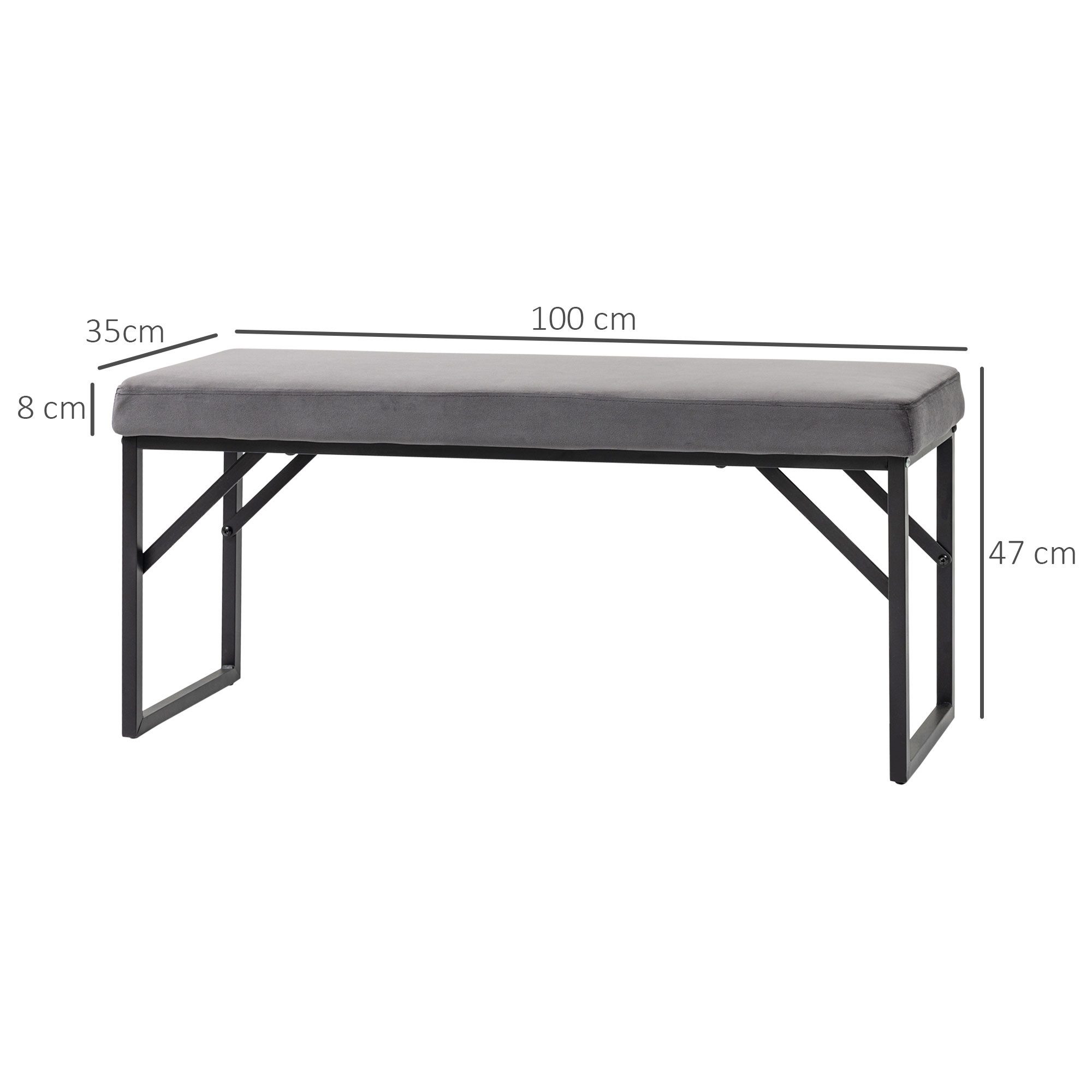 HOMCOM Polsterbank Sitzbank mit Samtoptik, Schuhbank mit Stahlbeinen für Schlafzimmer (Bettbank, 1-St., Sitzbank), Dunkelgrau 100 x 35 x 47 cm – Bild 3 von 5