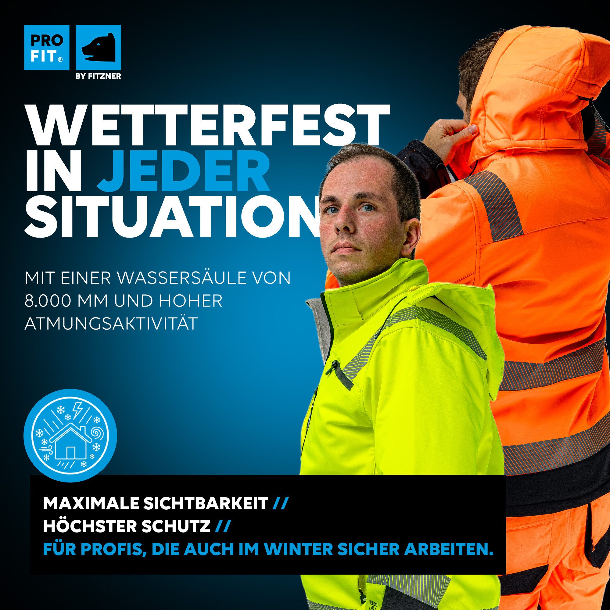 PRO FIT Arbeitsjacke Winter Warnschutz-Softshelljacke - Neongelb/Schwarz, Wasserabweisend, Winddicht, Abnehmbare Kapuze, Atmungsaktiv, Reflektor