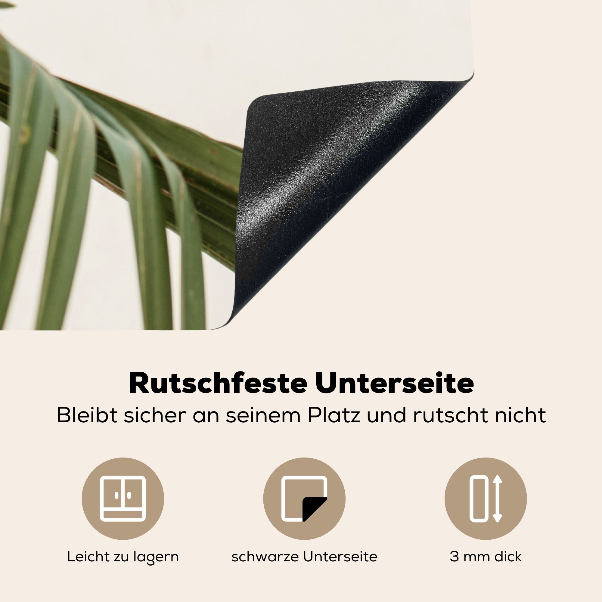 für cm, Herdblende-/Abdeckplatte - Ceranfeldabdeckung, 78x78 Vinyl, Himmel Arbeitsplatte Blätter, (1 tlg), MuchoWow Palme küche -