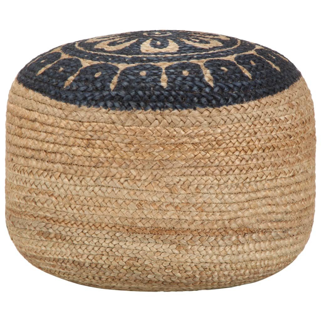 furnicato Pouf Sitzpuff Jute 45 x 30 cm Blau, Handgefertigter Fußhocker mit EPS-Perlen-Füllung für dein Wohnzimmer