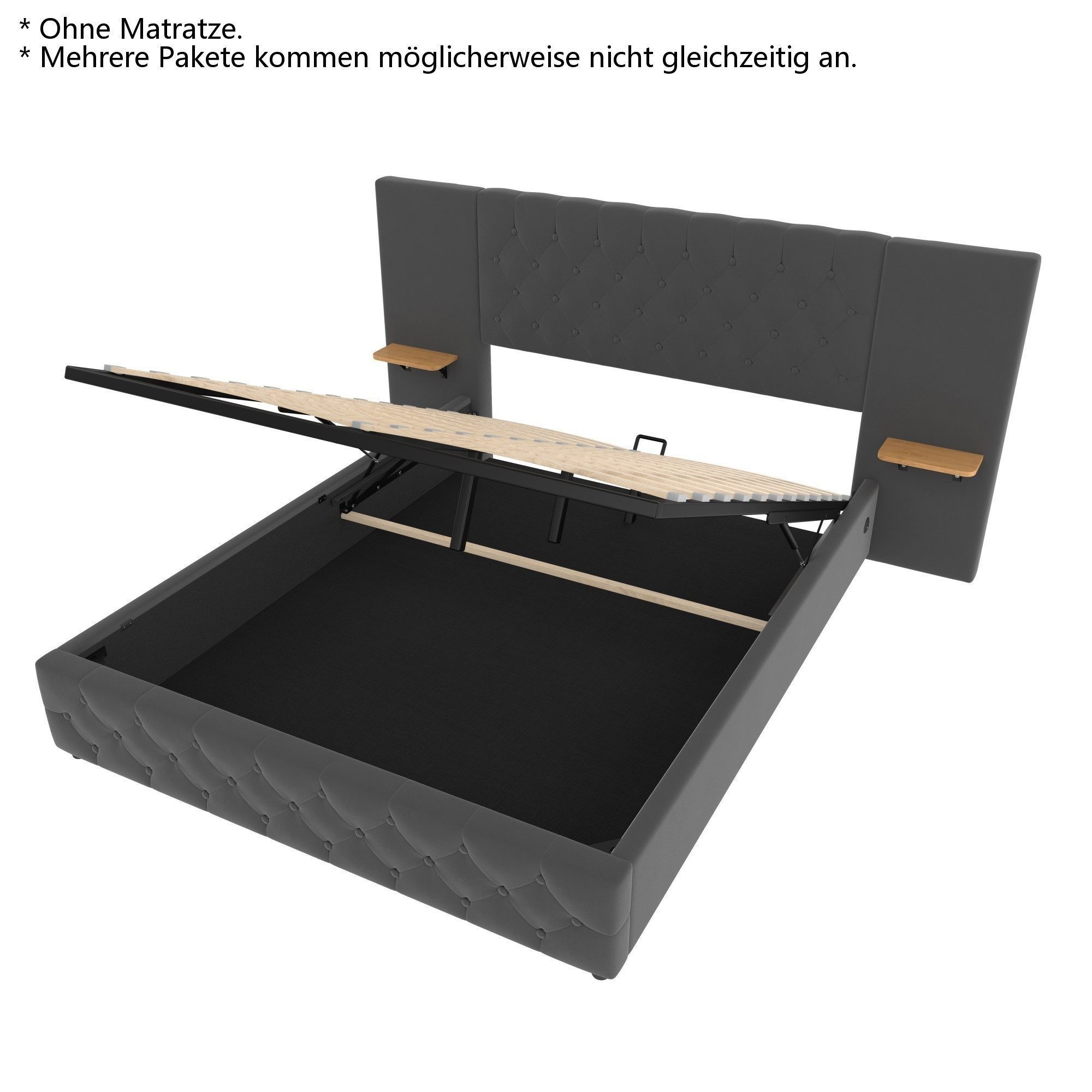 LVHOM Boxbett 140x200cm/160x200cm diamantgeprägtem Knopf Bettgestell, Samt, LED (langes Kopfteil, USB-Ladeanschlüssen, Bettkasten/hydraulischem Stauraum-System, freie Staubschutzhülle für Stauraum als Geschenk, für maximalen Komfort, Stil und praktische Alltagslösungen), Geeignet für Schlafzimmer in verschiedenen Häusern/Wohnungen/Hotel