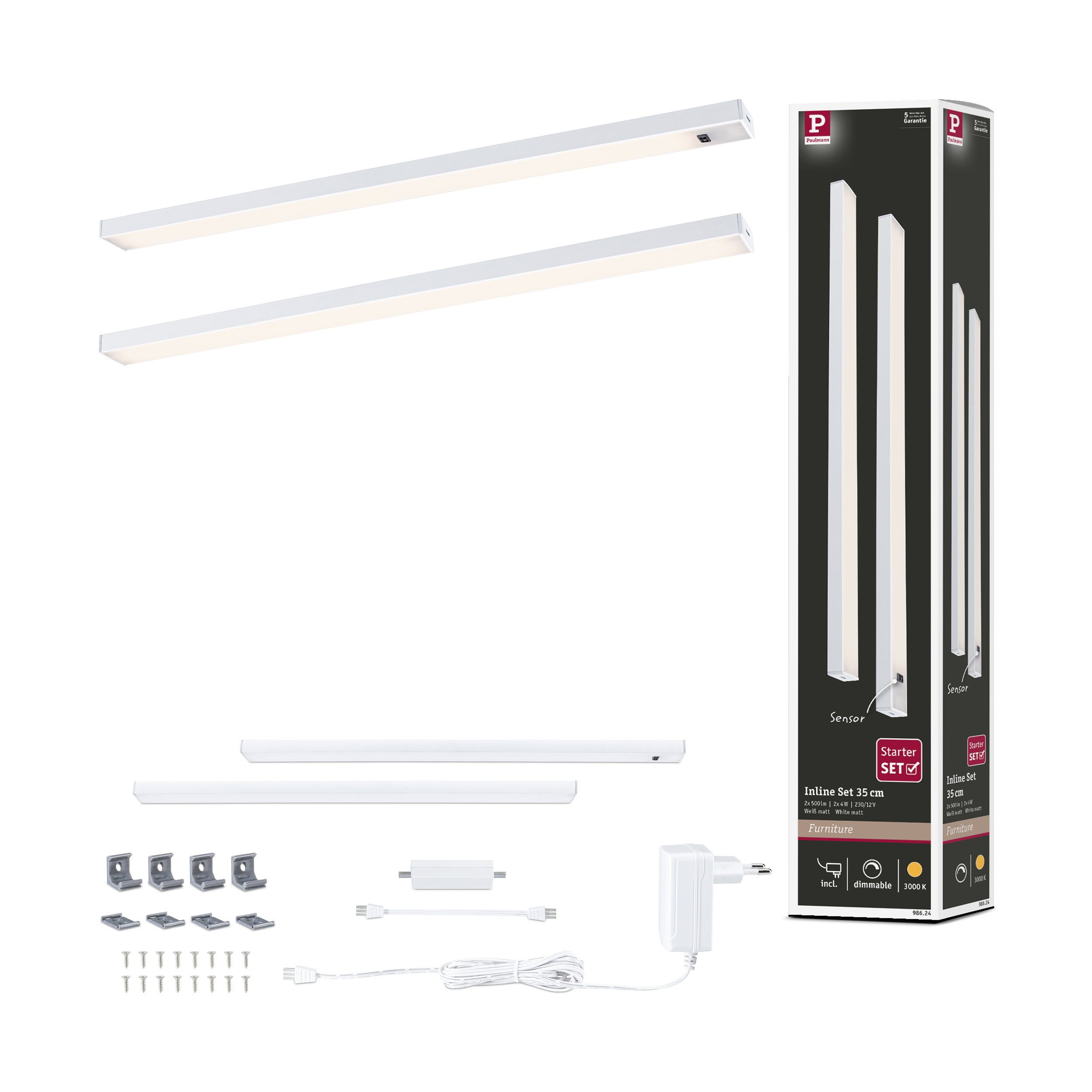 Paulmann LED Unterbauleuchte LED Unterschrankleuchte Inline Starterset 3000K dimmbar 2x4W 350x26 mm