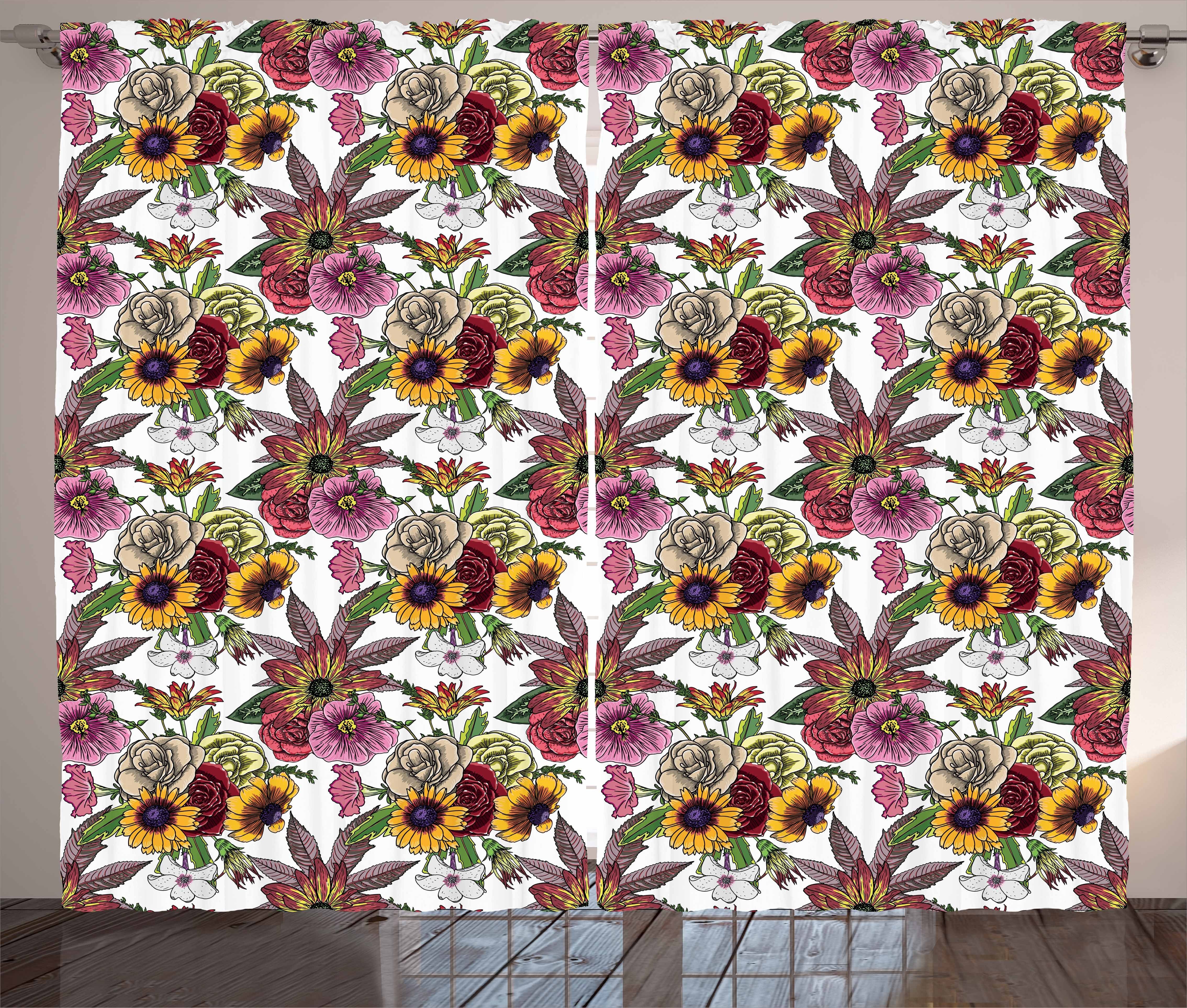 Kräuselband Gardine Aster Haken, mit Schlafzimmer und Blooming Schlaufen Garden Bouquet Abakuhaus, Vorhang