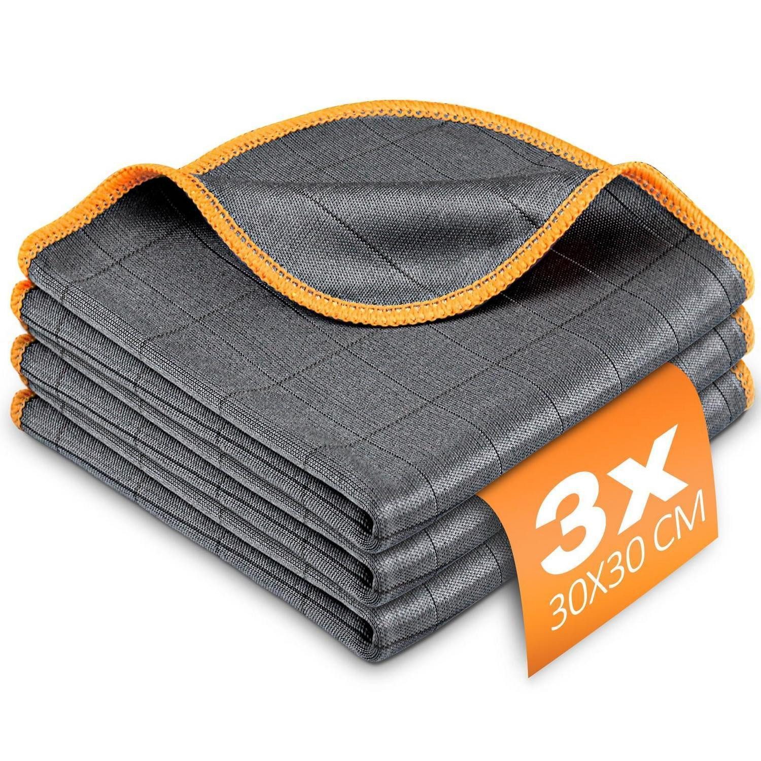 Fenstertücher Carbon Glastuch streifenfrei 3er set Orange 30 x 30 cm Mikrofasertuch