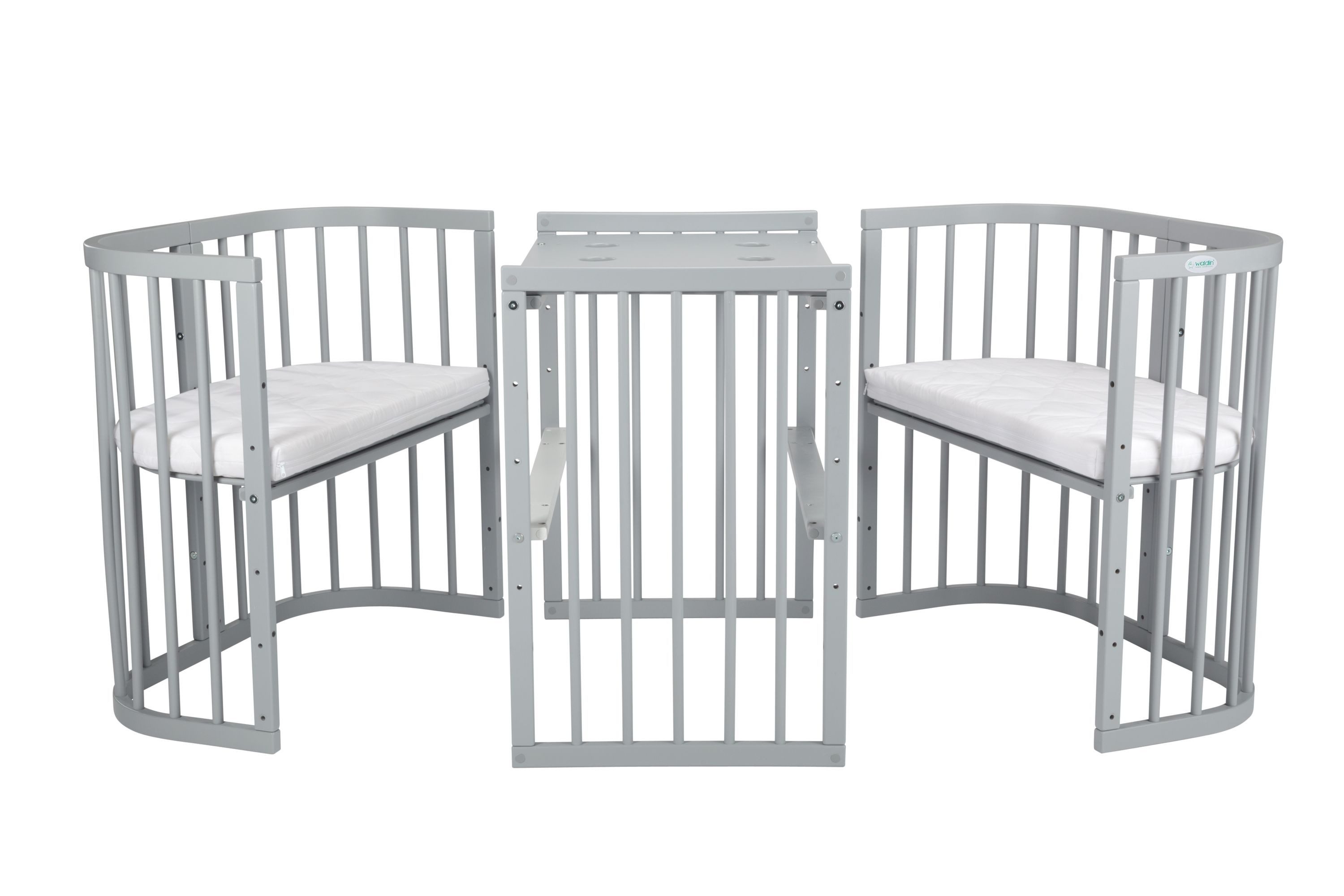 Waldin Babybett Mobiles Babybett aus Holz 7in1 mit Matratze, mitwachsend