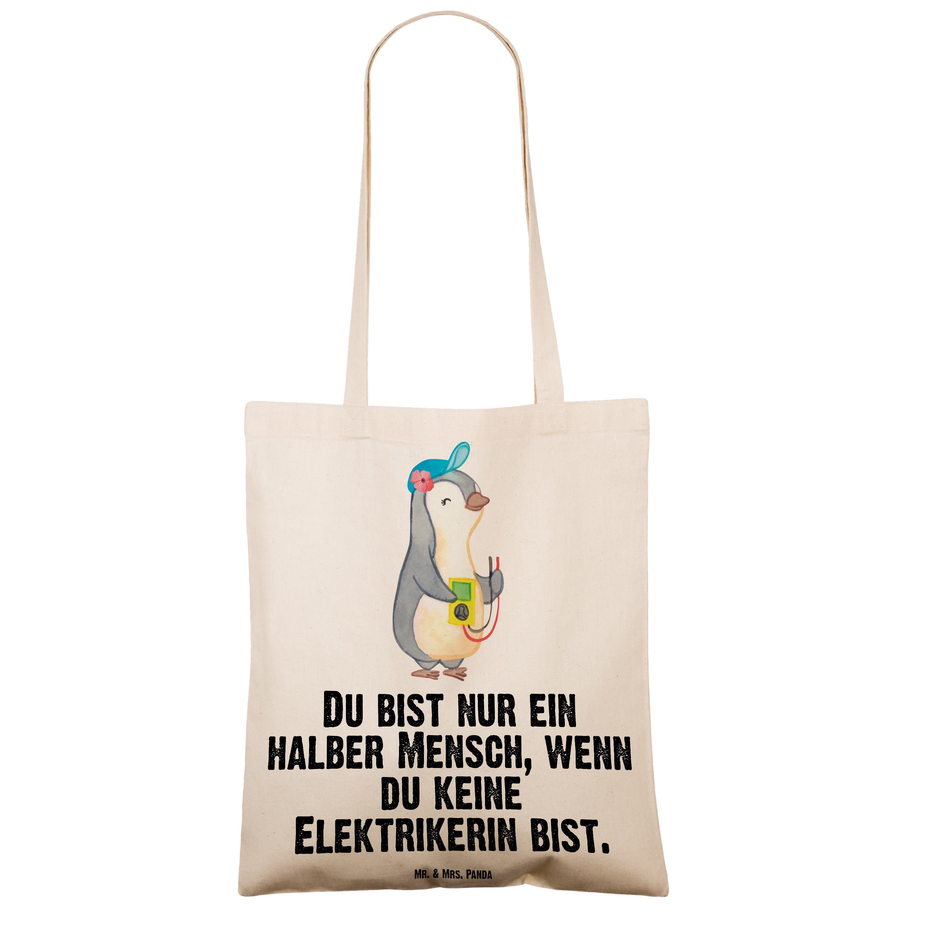 & Mr. Elektrikerin - Tragetasche Stoffbeutel, (1-tlg) Transparent Geschenk, Herz Elektroi mit Panda Mrs. -