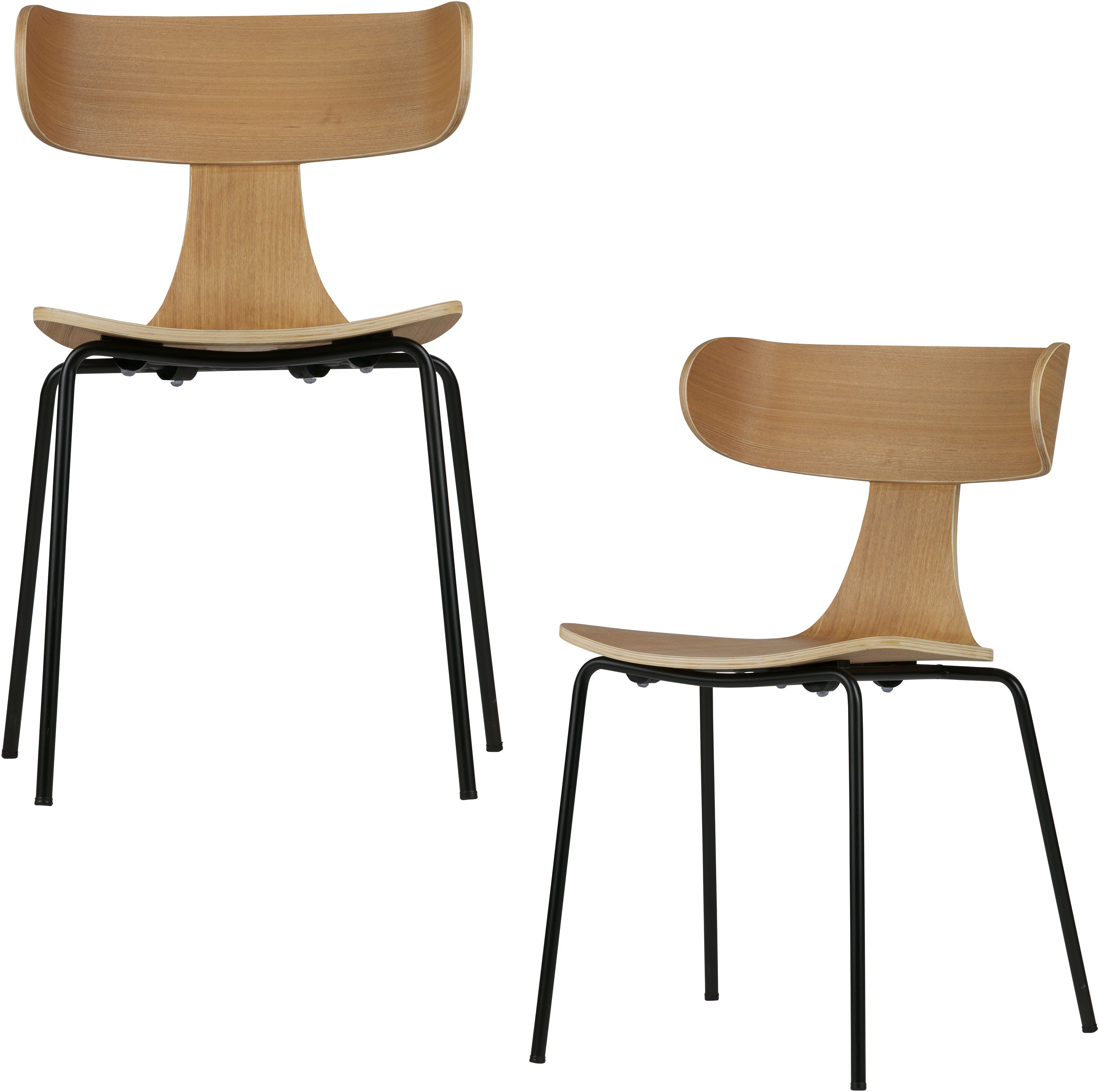 WOOOD Esszimmerstuhl Form stapelbar und Eschenfurnier B 50 x T 52 x H 77,5 cm (Set, 2 St), Tragkraft 120 kg, Sichtbare Maserung, schlanke Stahlgestell