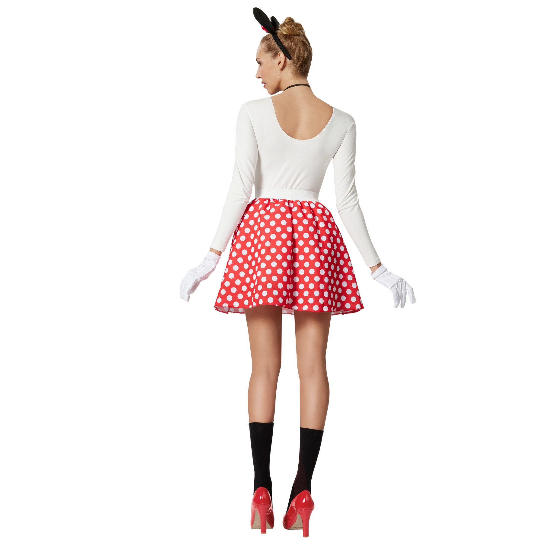 dressforfun Kostüm Damenkostüm, Kleid mit roten Punkten und passenden Accessoires.