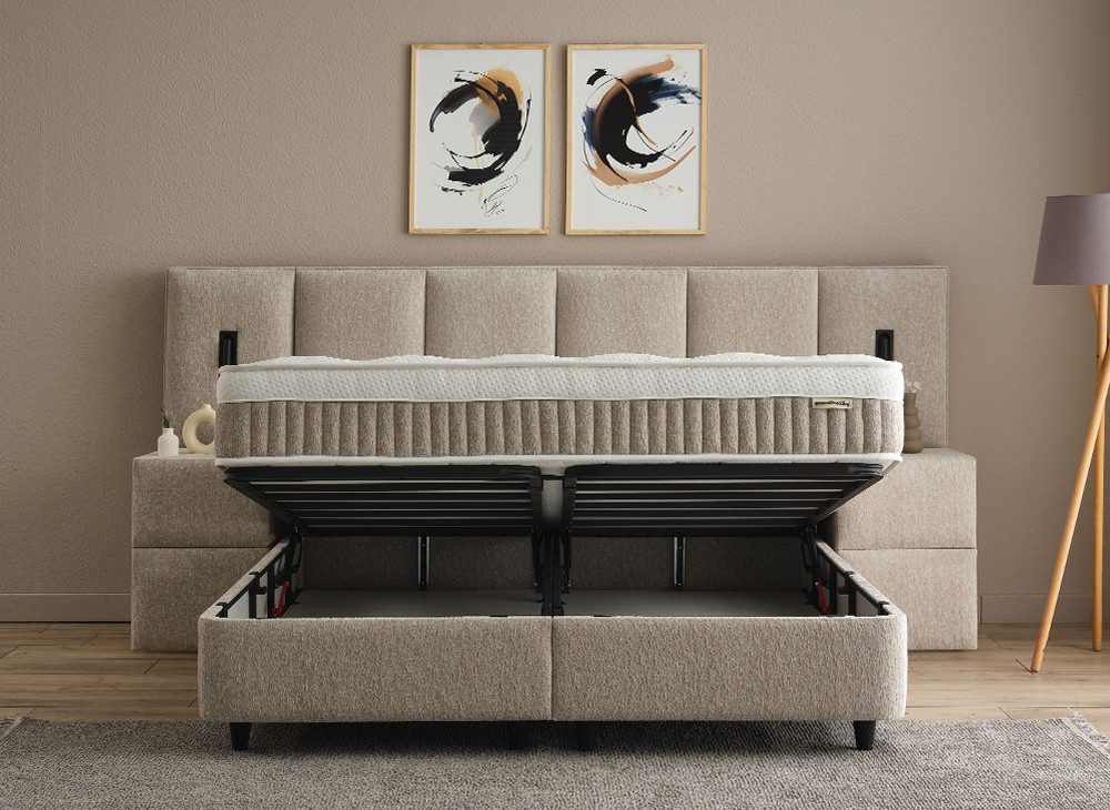 abc bedding Boxspringbett DAVIS - Luxus Stauraumbett - Boxbett inkl. Bettkasten (Doppelbett - Funktionsbett 180x200 cm), Voll-orthopädisches Schlafsystem - Premium Schlafkomfort