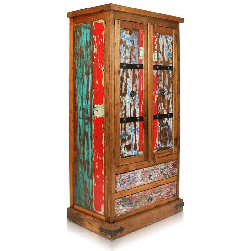 Oriental Galerie Mehrzweckschrank »Bunter Shabby Chic Schrank mit Metallbeschlägen 150 cm Nr. 1« Handarbeit