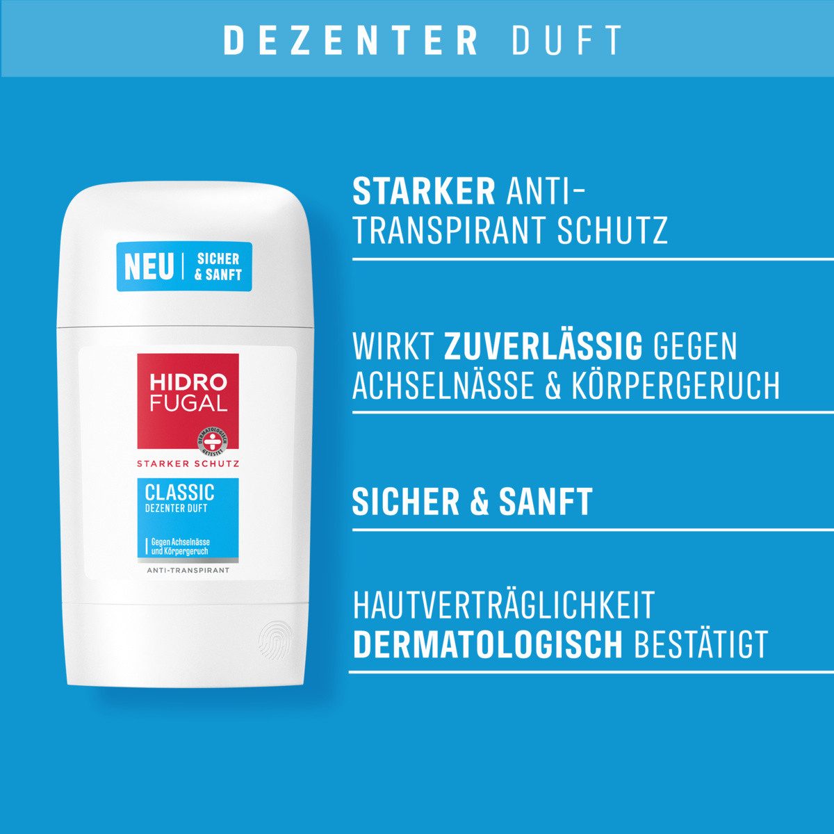Hidrofugal Deo-Stift Deo Classic Stick 3 x 50ml Sanft zur Haut, 3-tlg.