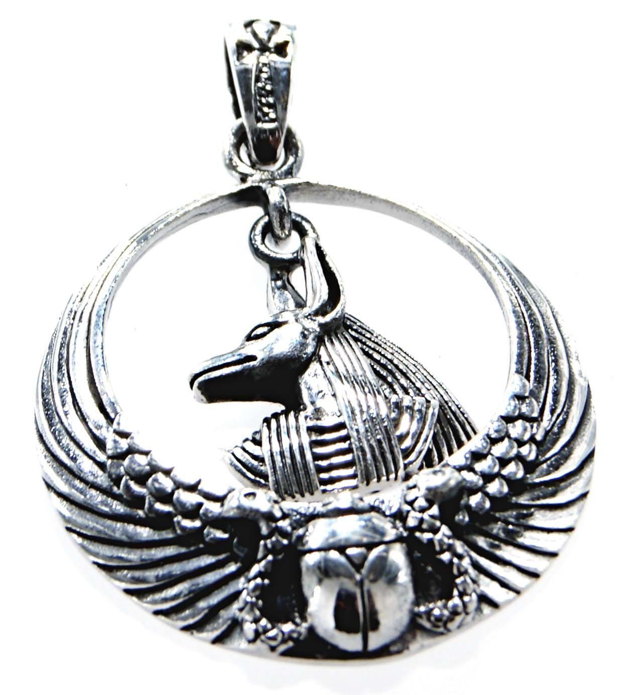 Silber Ägyptisch Anubis Schakal of Hundekopf Kettenanhänger Kiss Sterling 925 Leather Ägypten