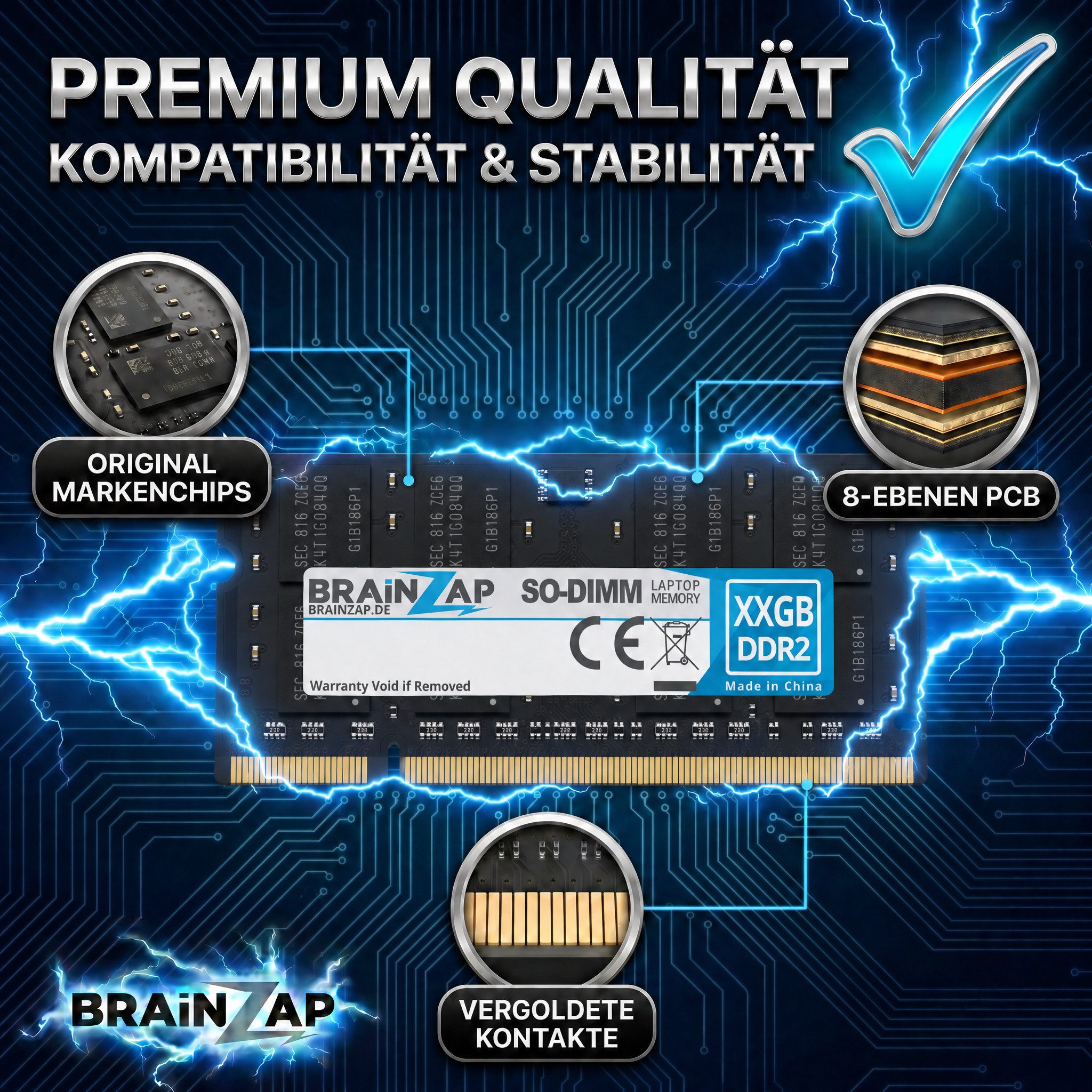 BRAINZAP 8GB (2x 4GB) RAM PC2-6400S SO-DIMM Laptop-Arbeitsspeicher (800 MHz, CL6, 2Rx8, Non-ECC, Unbuffered, für Notebooks - Intel und AMD)