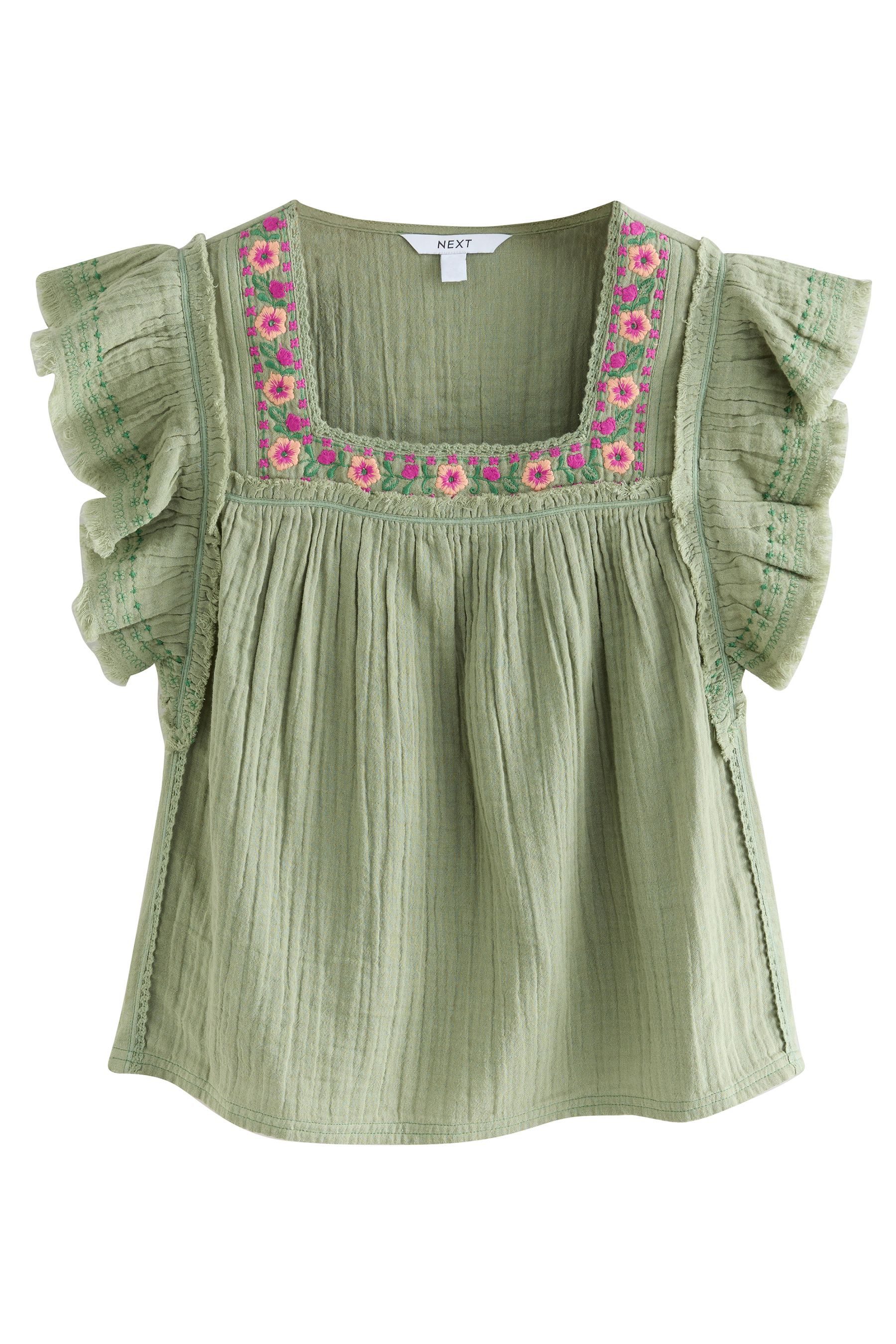 Next Shirtbluse Kurzarm-Bluse mit rundem Ausschnitt und Stickerei (1-tlg) günstig online kaufen