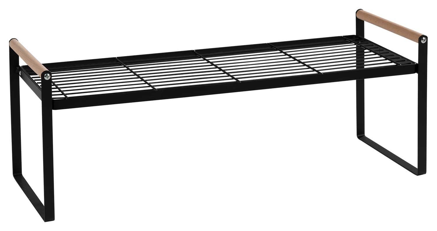 Küchenregal LEVEL, Schwarz, Metall, Griffe aus Holz, 1 Ablagefläche, B 59 x H 22 x T 22 cm
