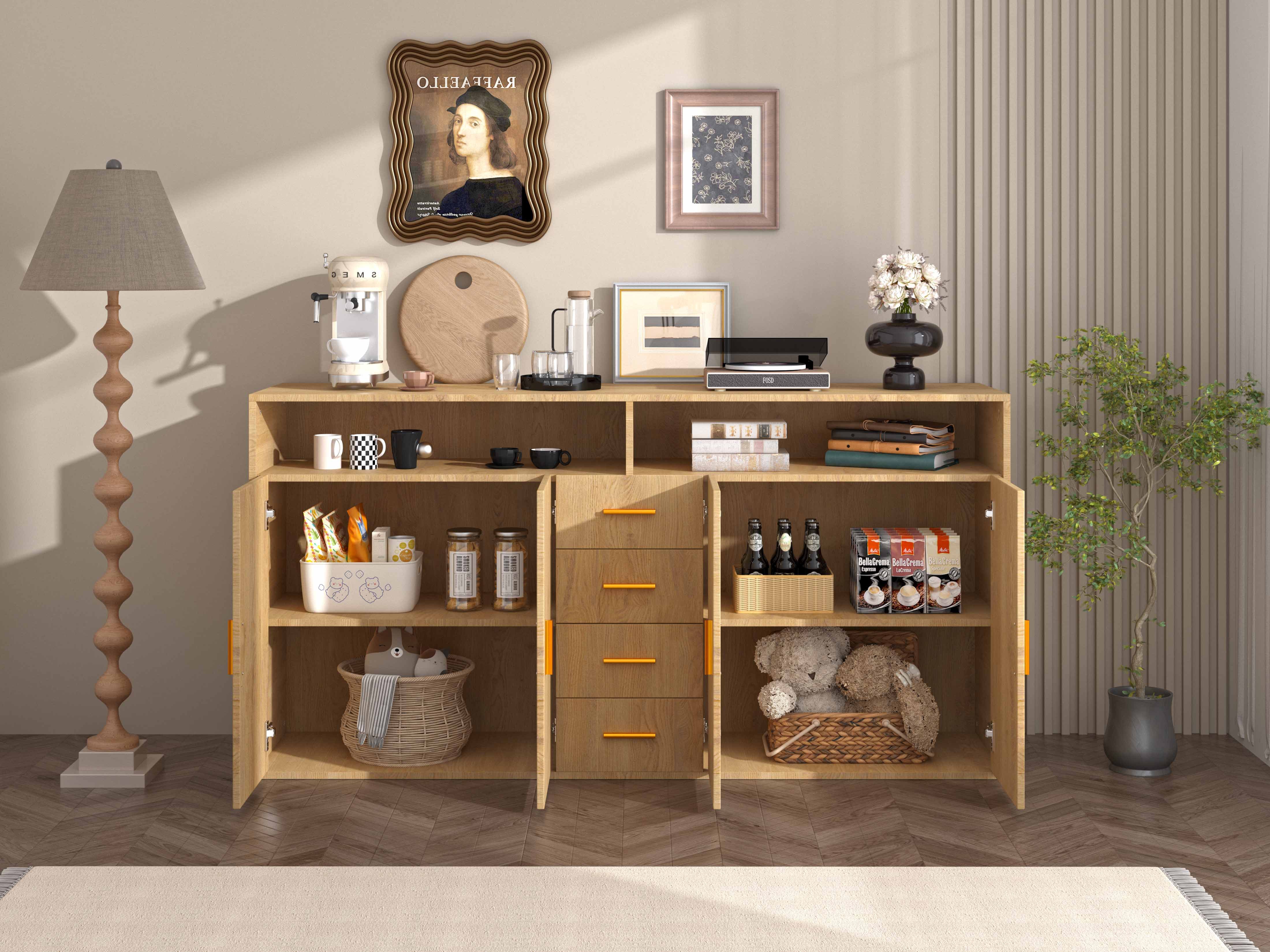 HOMAVO Sideboard BG1-L mit 4 Schubladen, 2 Türen & offenen Fächern – 160 cm günstig online kaufen