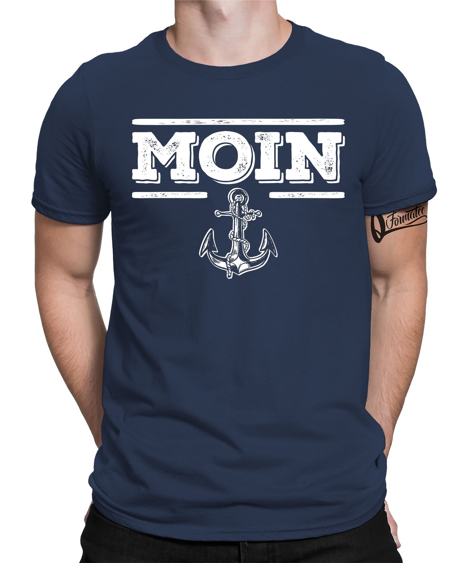 Quattro Formatee Kurzarmshirt Moin Anker Kapitän - Hamburg Hafen Herren T-Shirt (1-tlg) Navy Blau