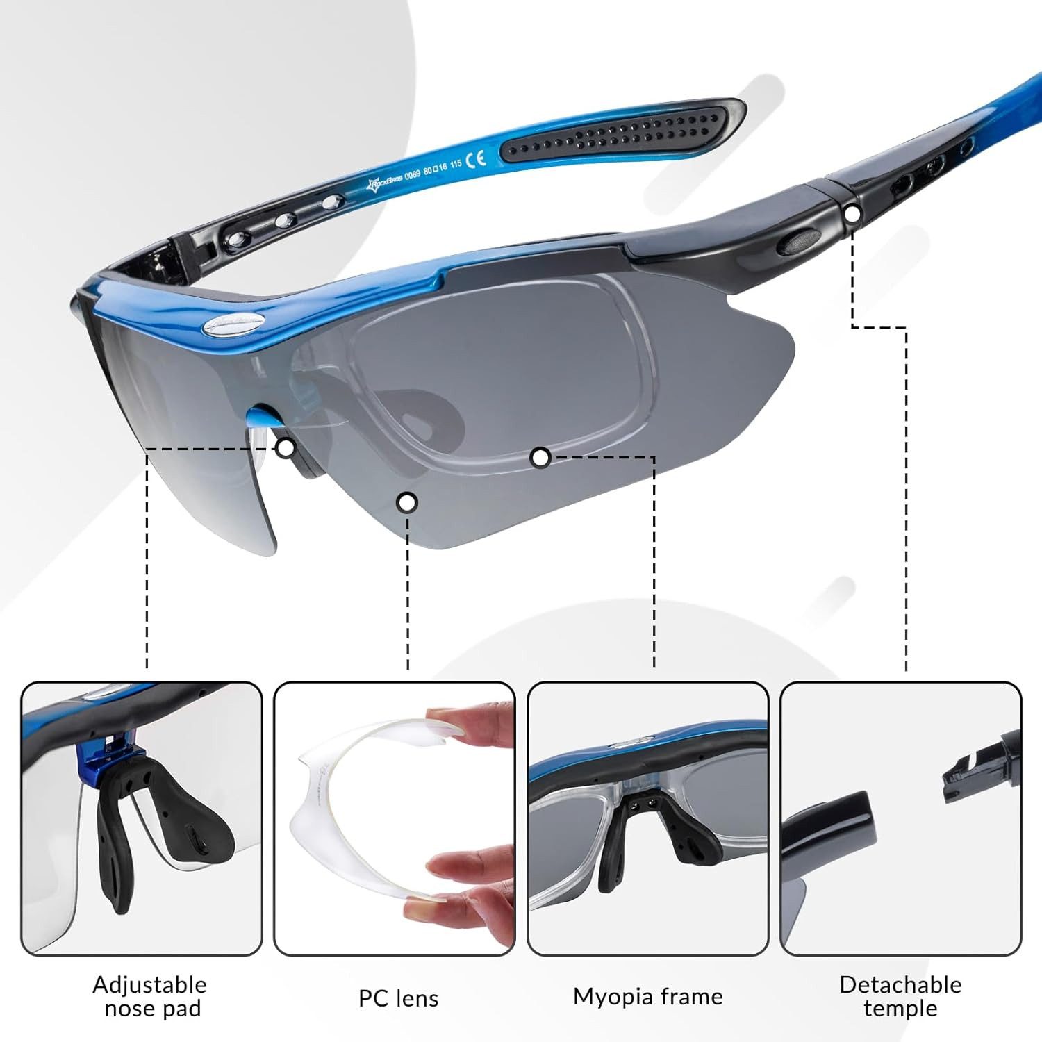 ROCKBROS Fahrradbrille Polarisierte Fahrradbrille mit 5 Wechselgläsern für Damen Herren