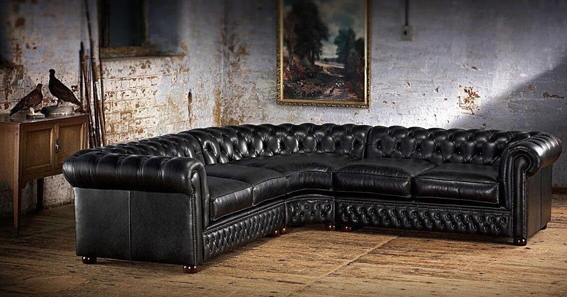 JVmoebel Chesterfield-Sofa Chesterfield Ecksofa Couch Polster Eckgarnitur 100% Leder Sofort, Made in Europa