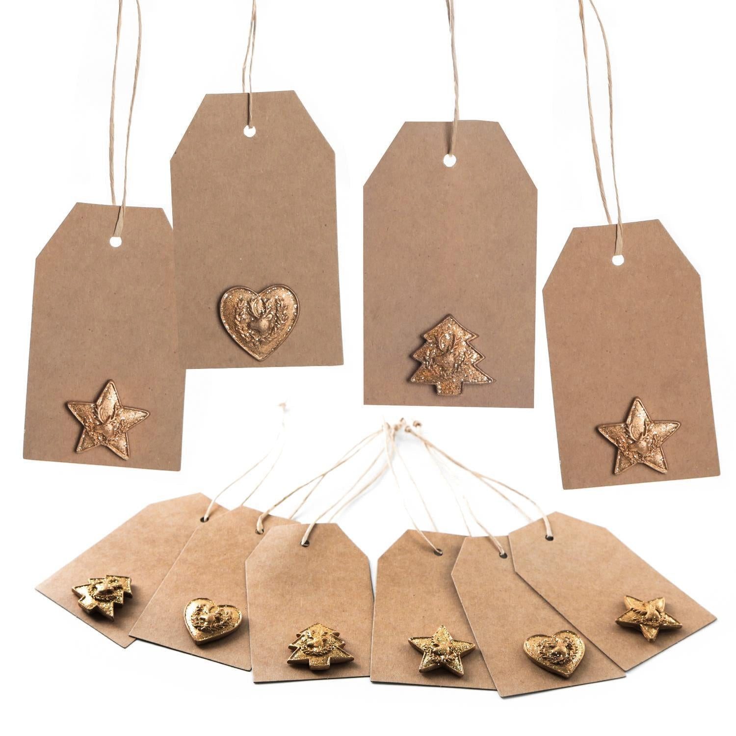 Logbuch-Verlag Baumbehang 12 Weihnachtsanhänger aus Kraftpapier mit Weihnachtsdeko gold