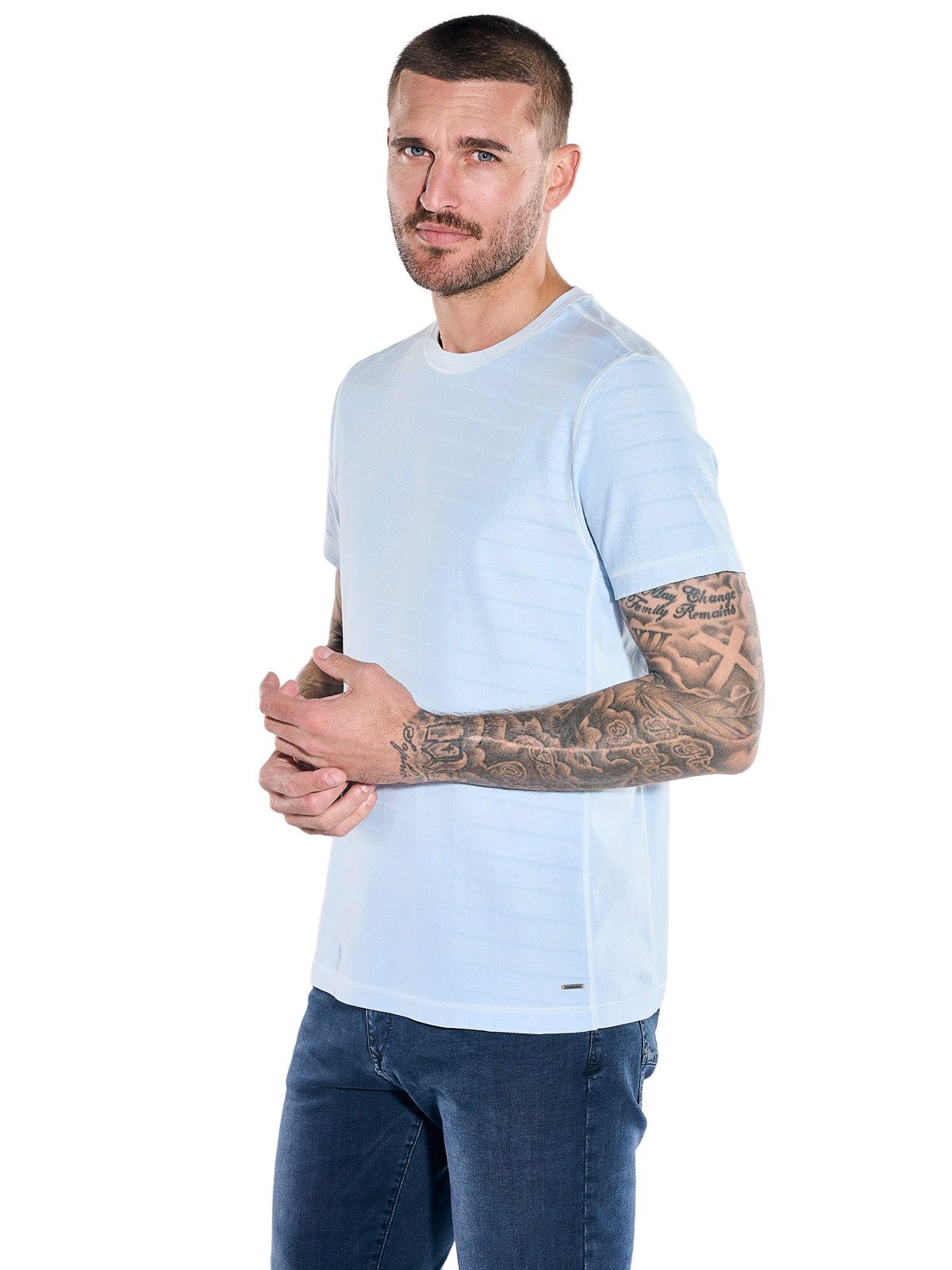emilio adani T-Shirt Herren Rundhals T-Shirt, Hellblau