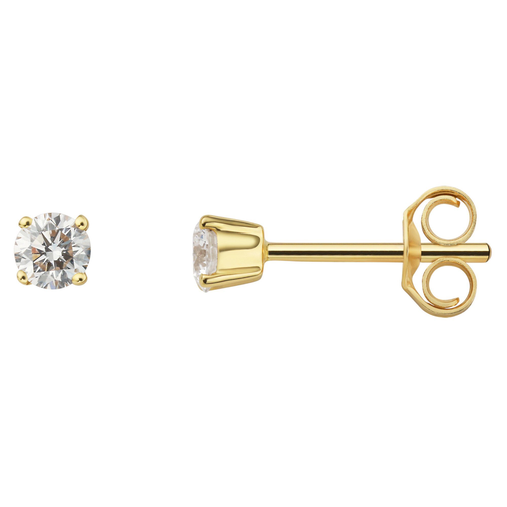 Ohrstecker Schmuck ELEMENT Ohrringe Diamant Brillant Damen aus 0.25 Ohrstecker Gold ct 750 ONE Gelbgold, Paar