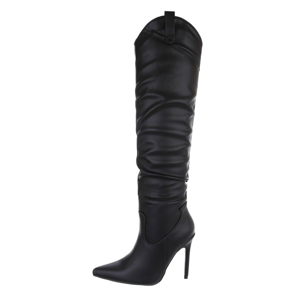 Ital-Design Damen Abendschuhe Party & Clubwear Overkneestiefel (85081077) Pfennig-/Stilettoabsatz High-Heel Stiefel in Schwarz