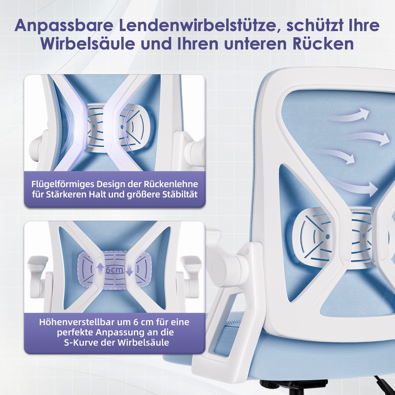 Hiazurm Bürostuhl Bürostuhl,Chefsessel aus Mesh,Ergonomischer Schreibtischstuhl (Verstellbarer Armlehnen, Lendenwirbelstütze,Drehstuhl Wippfunktion,Atmungsaktiv), Verlängerte und Verbreiterte Rückenlehne, Bis 155 kg,Schwarz