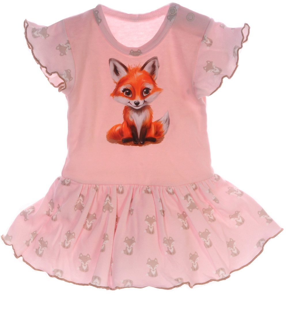 La Bortini Bodykleid Baby Kleid Spieler Bodykleidchen in Altrosa mit Fuchs Romper aus reiner Baumwolle, 44 50 56 62 68 74 80 86