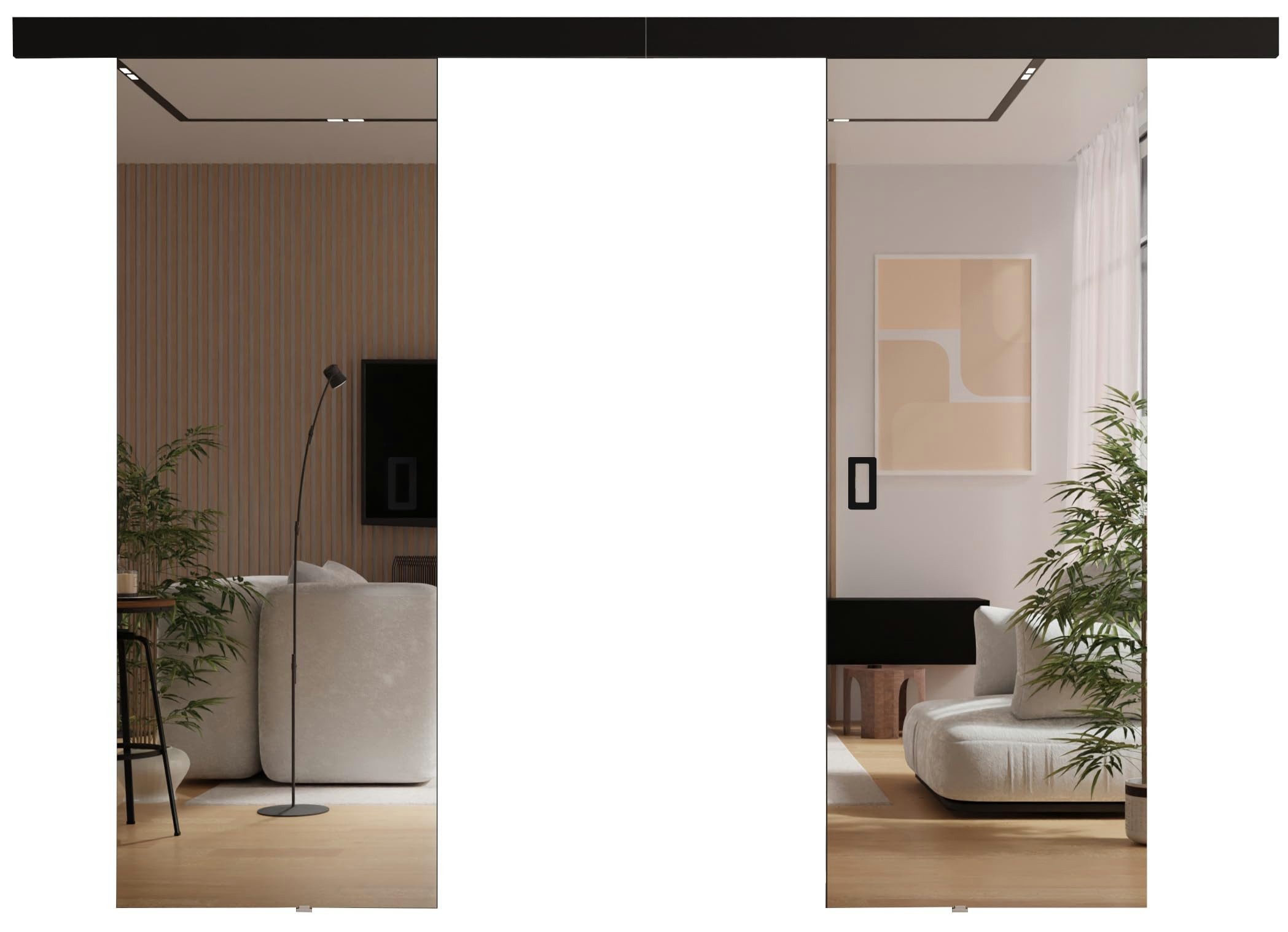 KIER FURNITURE Schiebetür MESTO DUO mit Spiegel, Moderne Wandschiebetür – Universal – Schwarz