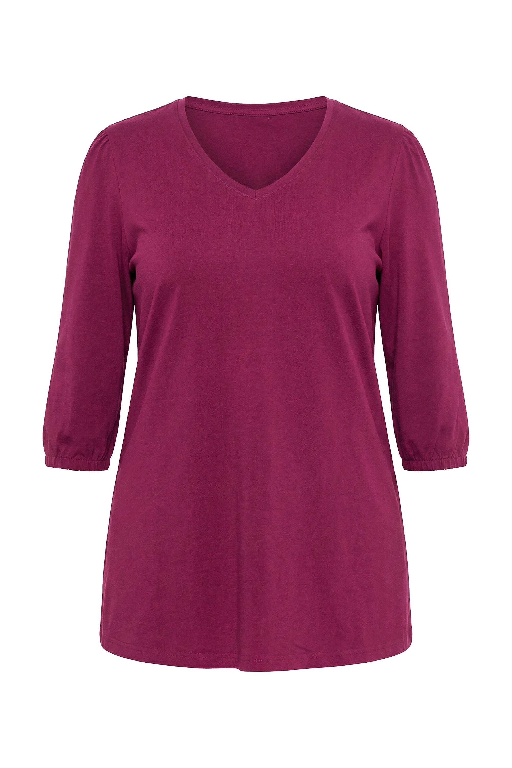 Longshirt Longshirt Puffärmel V-Ausschnitt 3/4-Arm