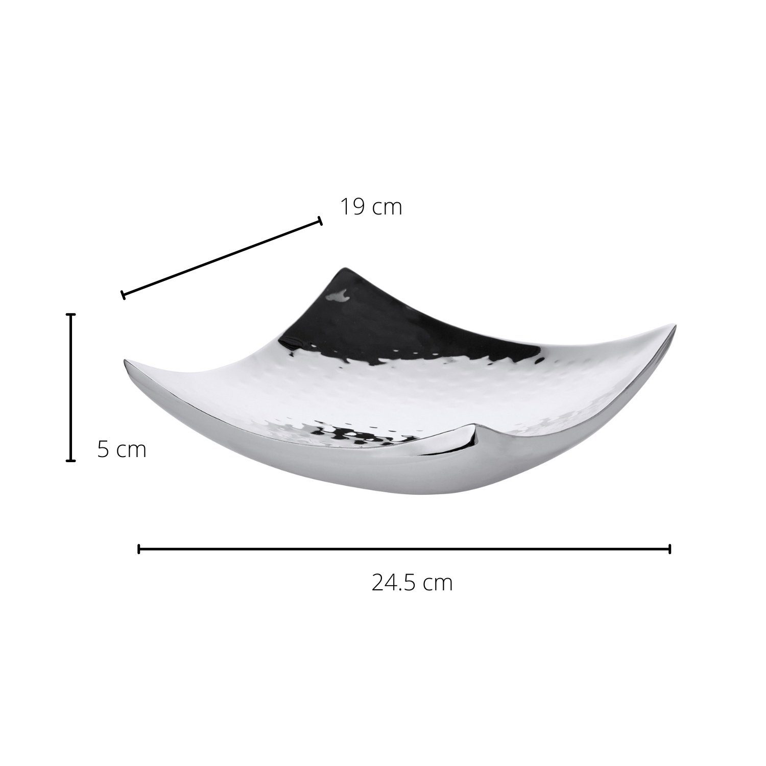 EDZARD Servierschale Dallas, Edelstahl, Schale, quadratisch, Silber-Optik, hochglanzpoliert, H 5 cm