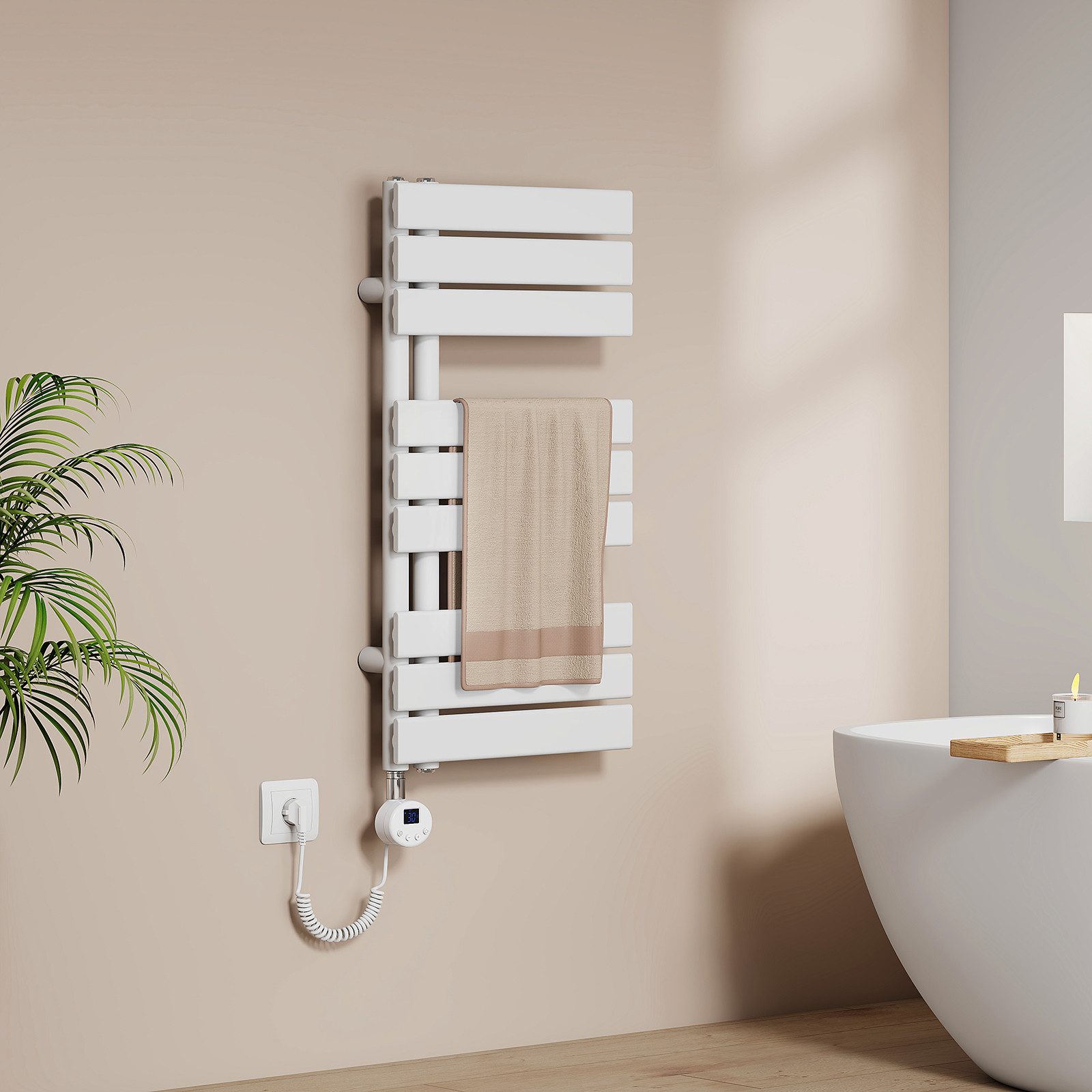 EMKE Elektrischer Badheizkörper WIFI App Steuerung Intelligenter Thermostat Aktualisierte Version, Weiß 4 Heizmodi, IPX4, Kindersicherung 400W~1000W