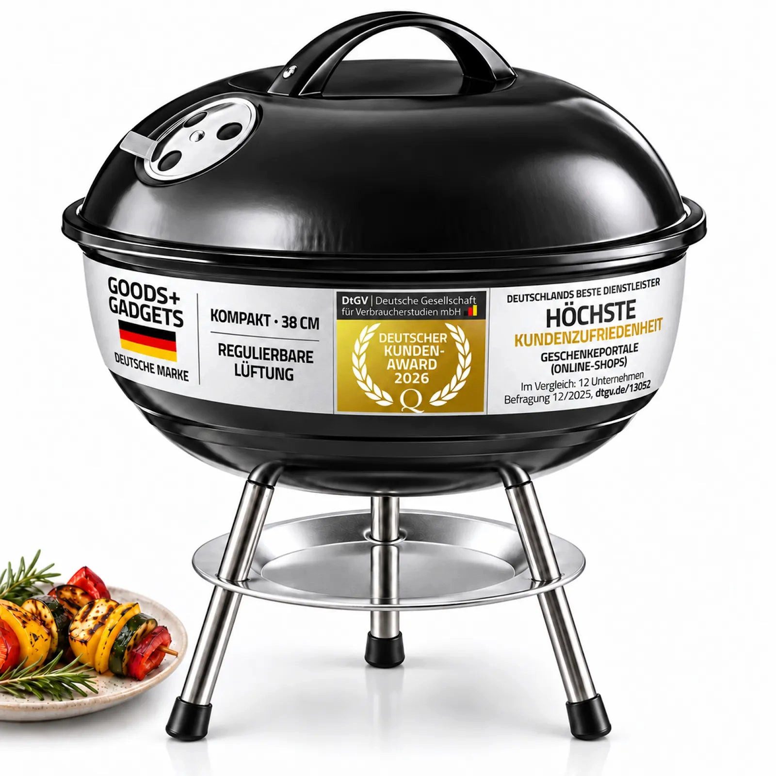 Goods+Gadgets Standgrill GOODS+GADGETS Mini Kugelgrill Campinggrill - Holzkohle BBQ Edelstahl, Camping Holzkohle-Grill Tischgrill
