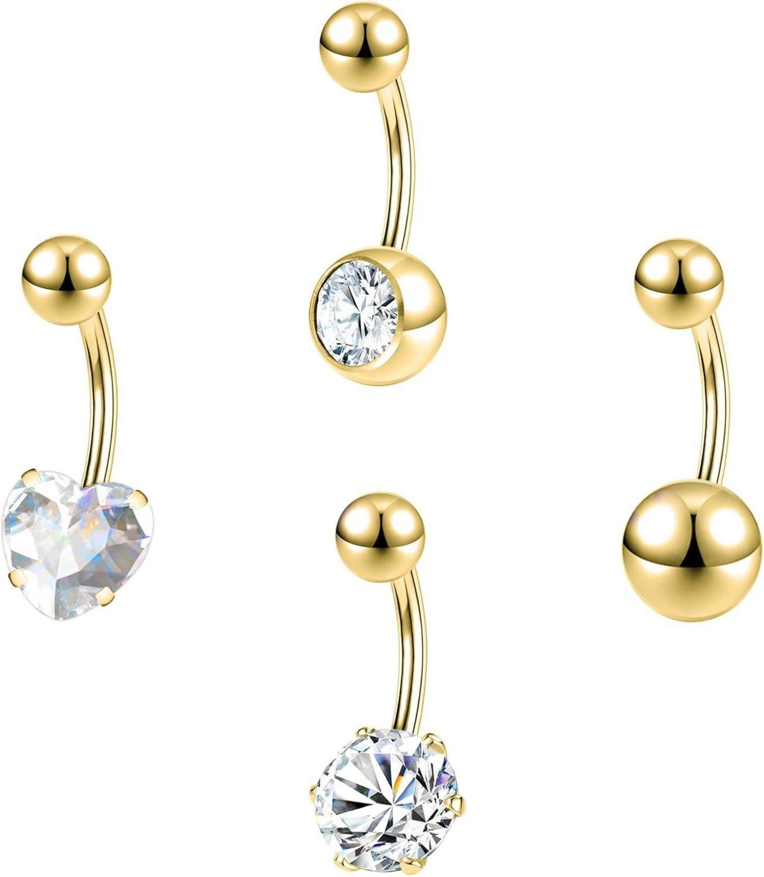 Set De 4 Piercings De Nombril En Argent 925 - Bijoux Hypoallergéniques, Designs élégants Avec Anneaux Clicker, Cadeau Idéal
