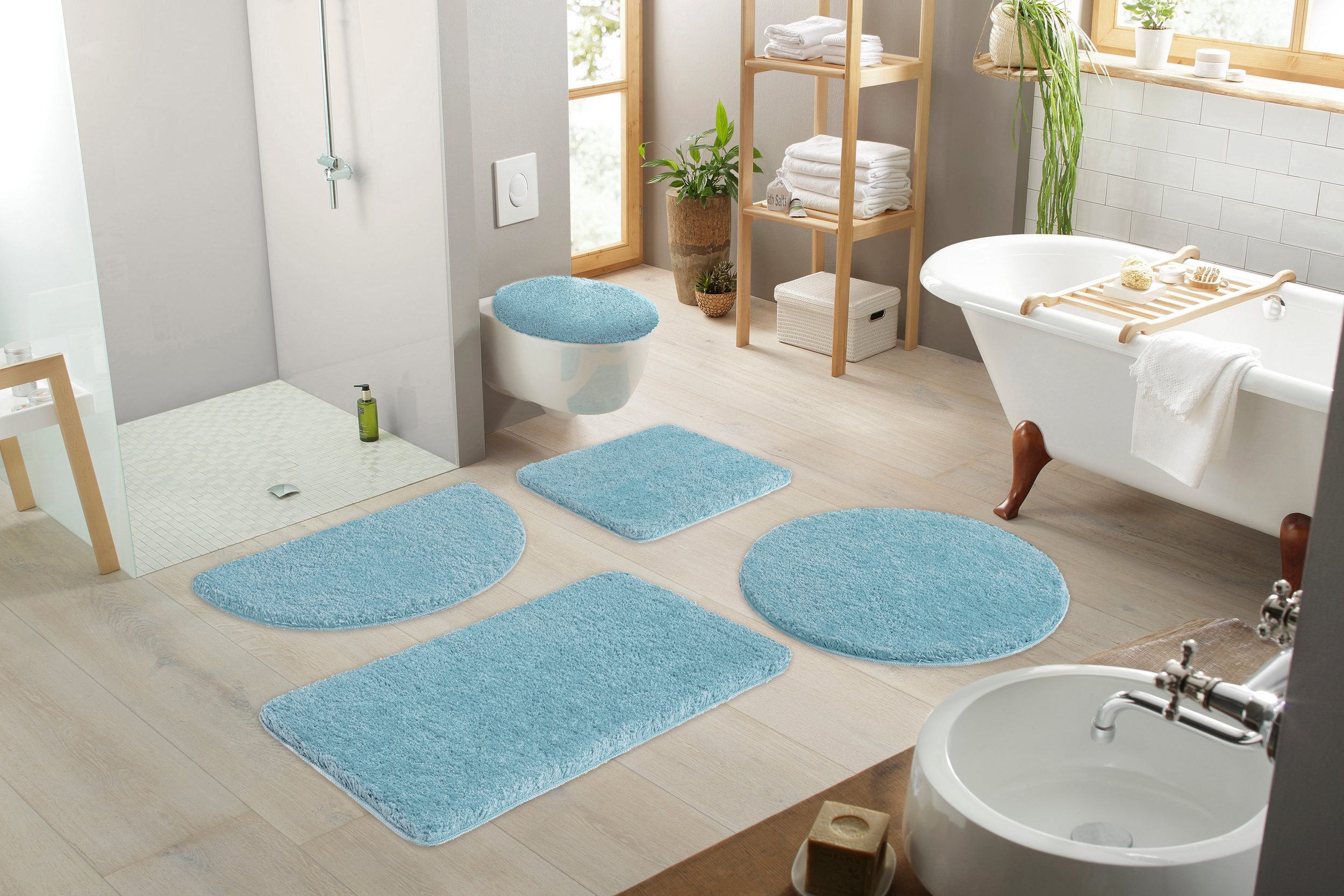 OTTO home Badematte Sanremo, Standard & Premium, 30mm oder 35mm, sehr weich, rutschhemmend beschichtet, schnell trocknend, fußbodenheizungsgeeignet, Polyester, rechteckig, 3-tlg. Hänge-WC Set, Badteppich, unifarben, rechteckig, rund & als 3-tlg. Set erhältlich