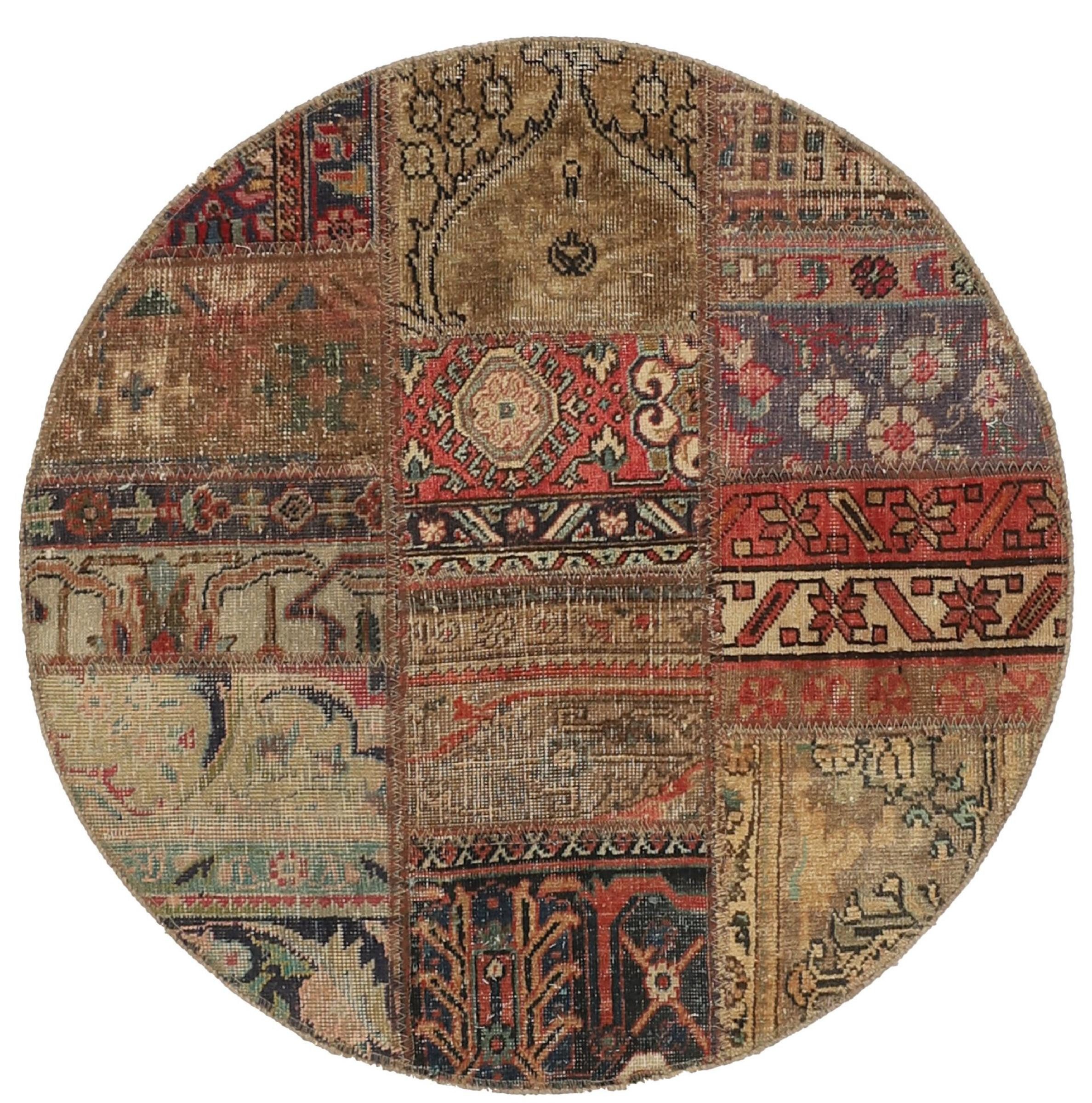 Nain Trading Orientteppich Patchwork 101x99 Handgeknüpfter Moderner Orientteppich, rund, Höhe: 8 mm