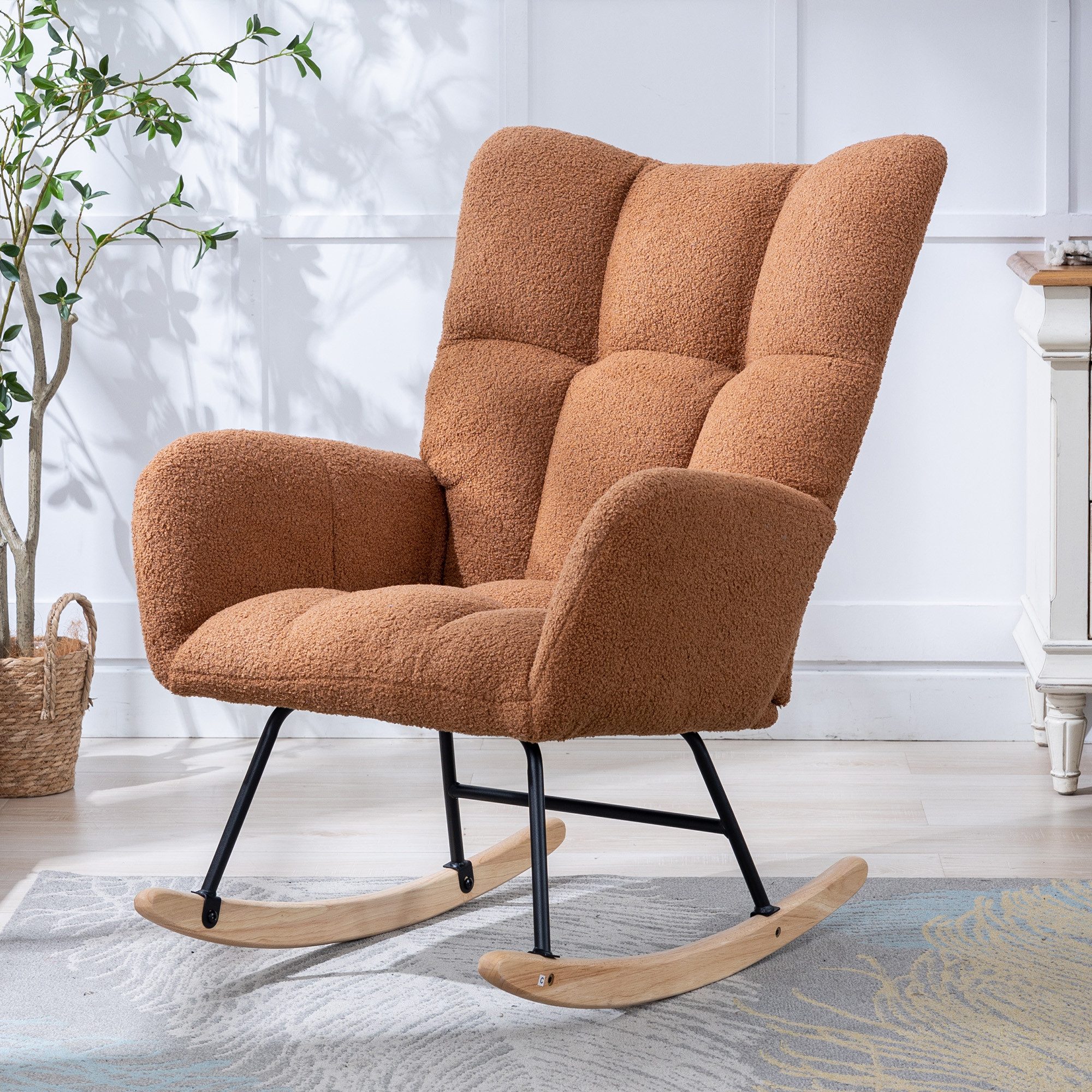 Livzenau Schaukelstuhl Schaukelstuhl mit Teddybezug und ergonomischem Design