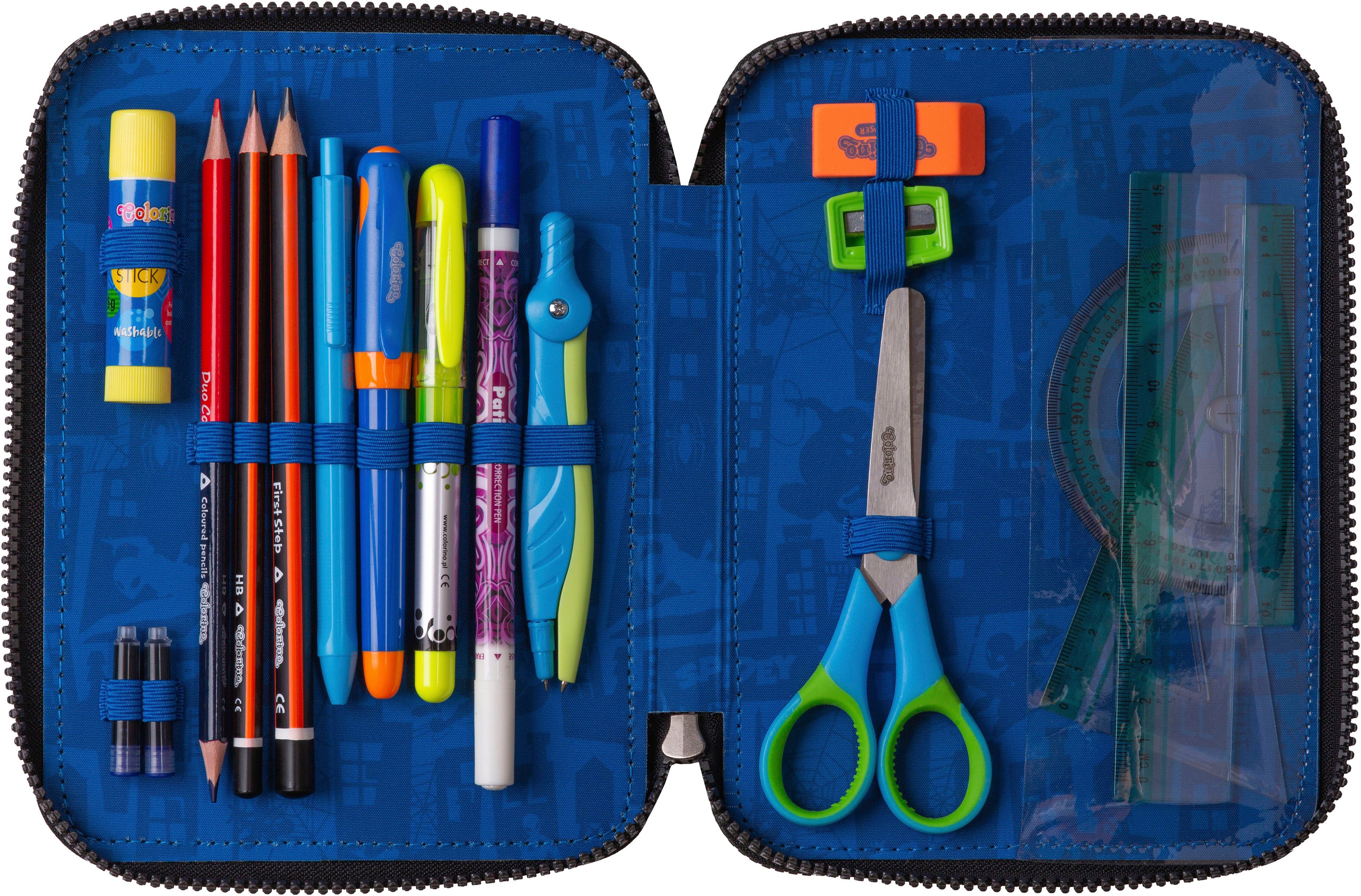 CoolPack Federmäppchen Etui XL, Marvel, Spider Man, mit 2 Reißverschlüssen, befüllt