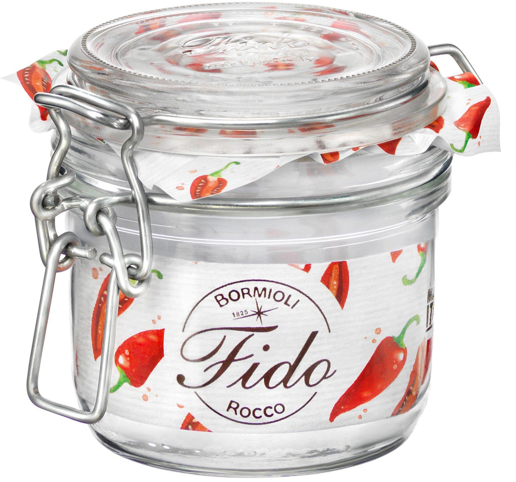 Bormioli Rocco Vorratsglas Fido, Glas, (Set, 6-tlg., 6 Stück, 0,2l Fassungsvermögen), luftdicht verschließbar, mit Bügelverschluß