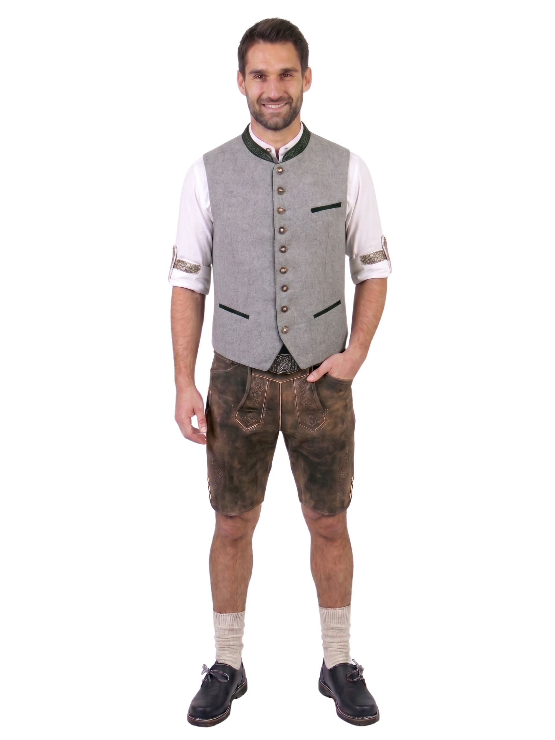 FUCHS Trachtenweste Trachtenweste Herren Hellgrau Wollfilz mit Stehkragen für Oktoberfest (1-tlg)