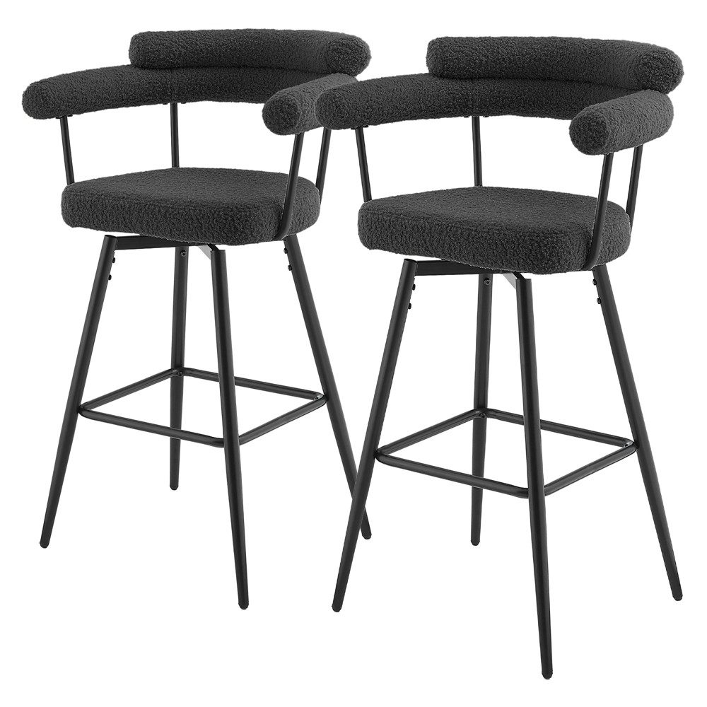 ML-DESIGN Barhocker Gepolsterter Barstuhl mit Rückenlehne und Fußstütze, 360° drehbar (2 St), 2er Set Bistrohocker aus Teddy-Stoff, Drehstuhl Hocker Tresenhocker