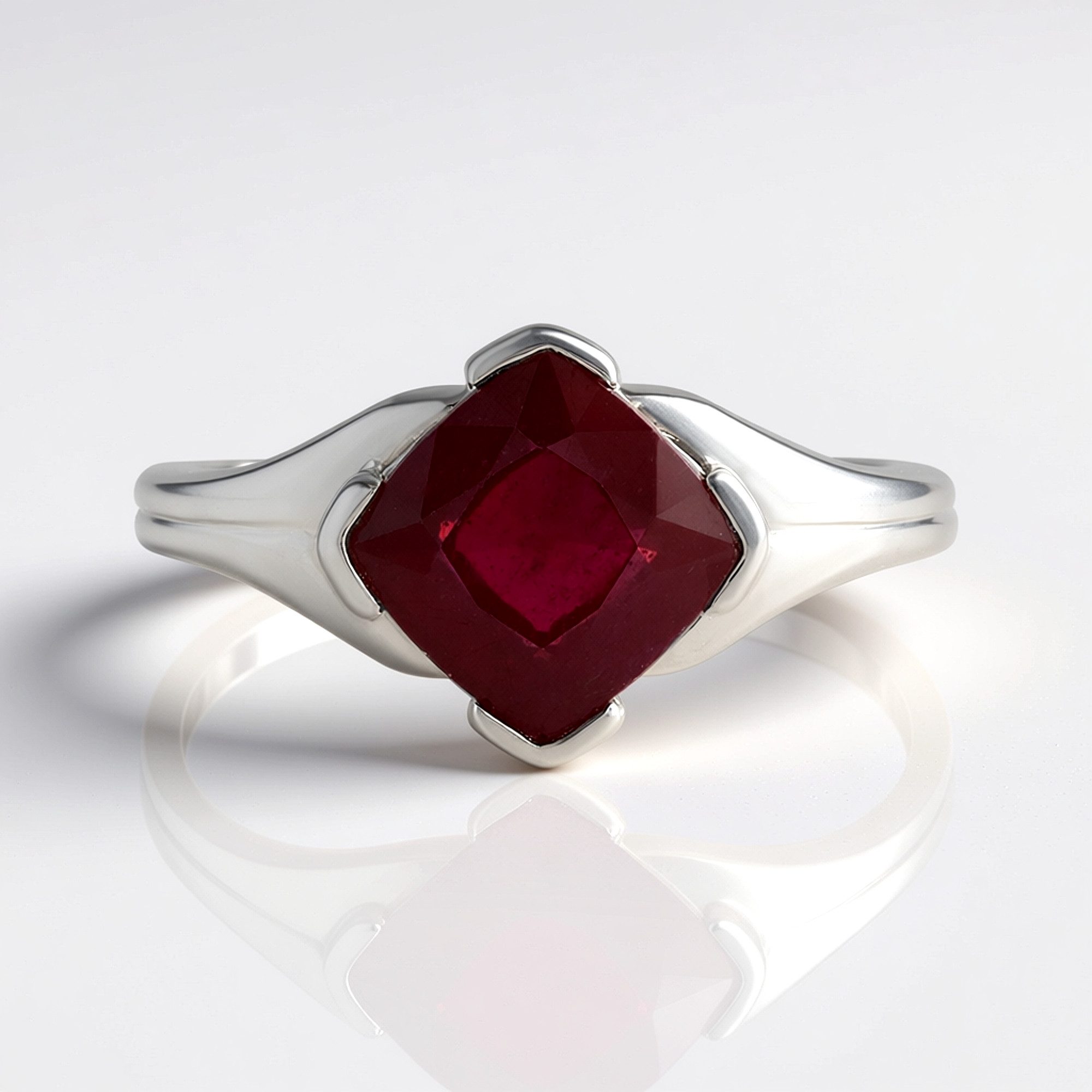 Cavill Solitärring Cavill Rubinring 2,81 ct Kissenschliff Rubin Sterlingsilber platin (1-tlg)