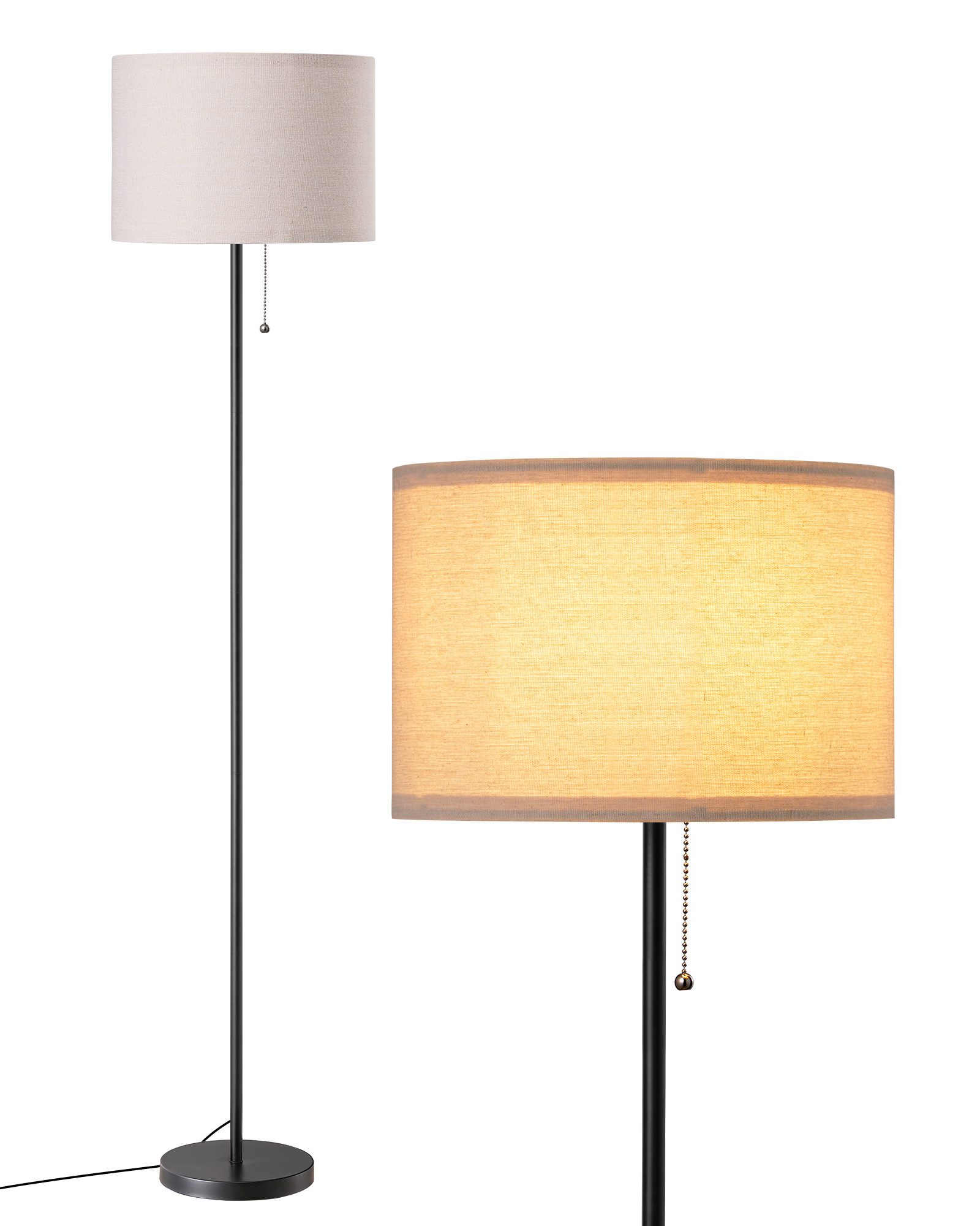 EDISHINE LED Stehlampe Wohnzimmer, LED wechselbar, warmweiß, Moderne Stehleuchte mit beige Lampenschirm, 145cm