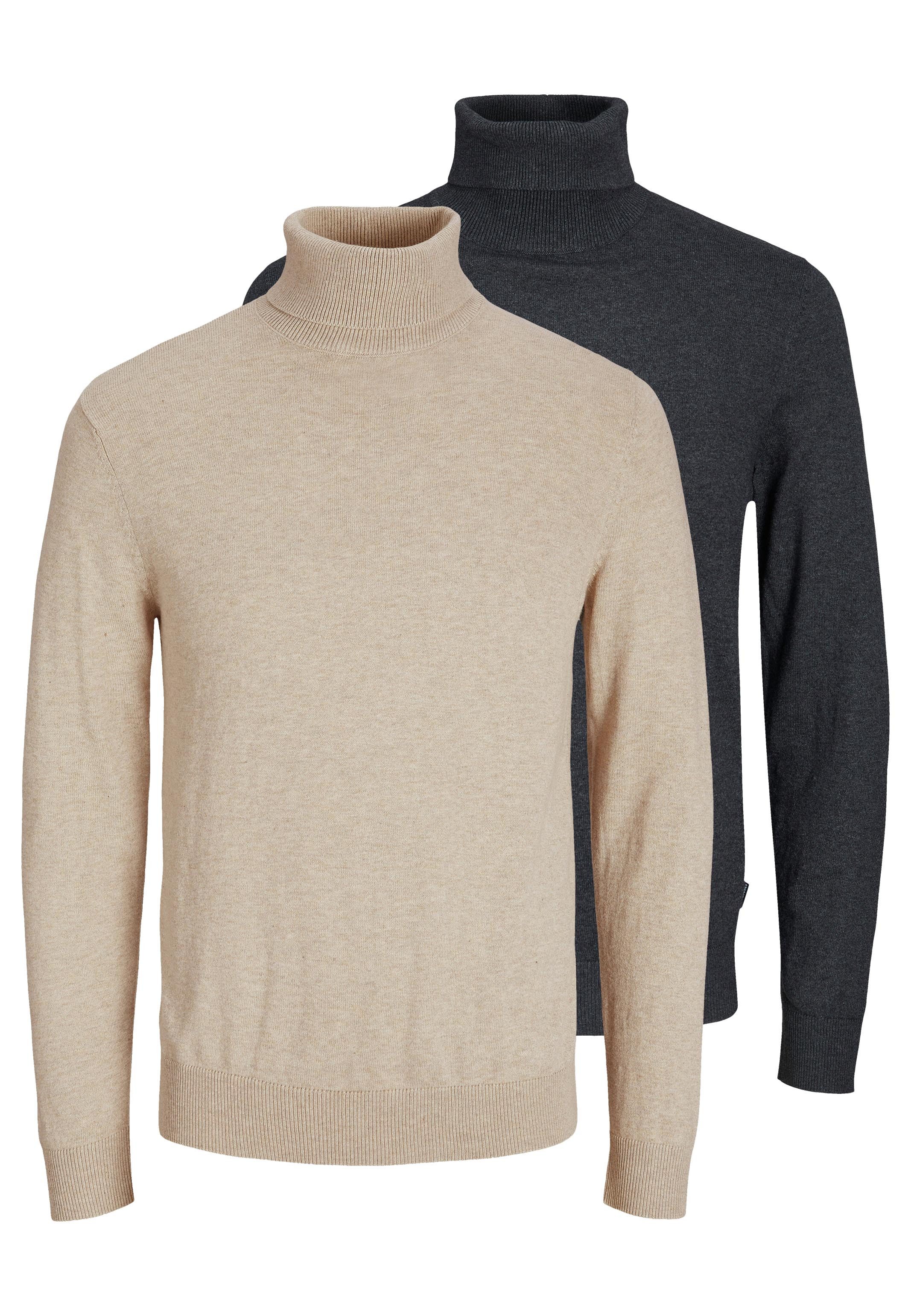 Jack & Jones Rollkragenpullover 2er Pack Emil Knit (Spar-Set, 2-tlg) Pullover - Baumwolle - Atmungsaktiv - Weicher Rollkragen Komfort