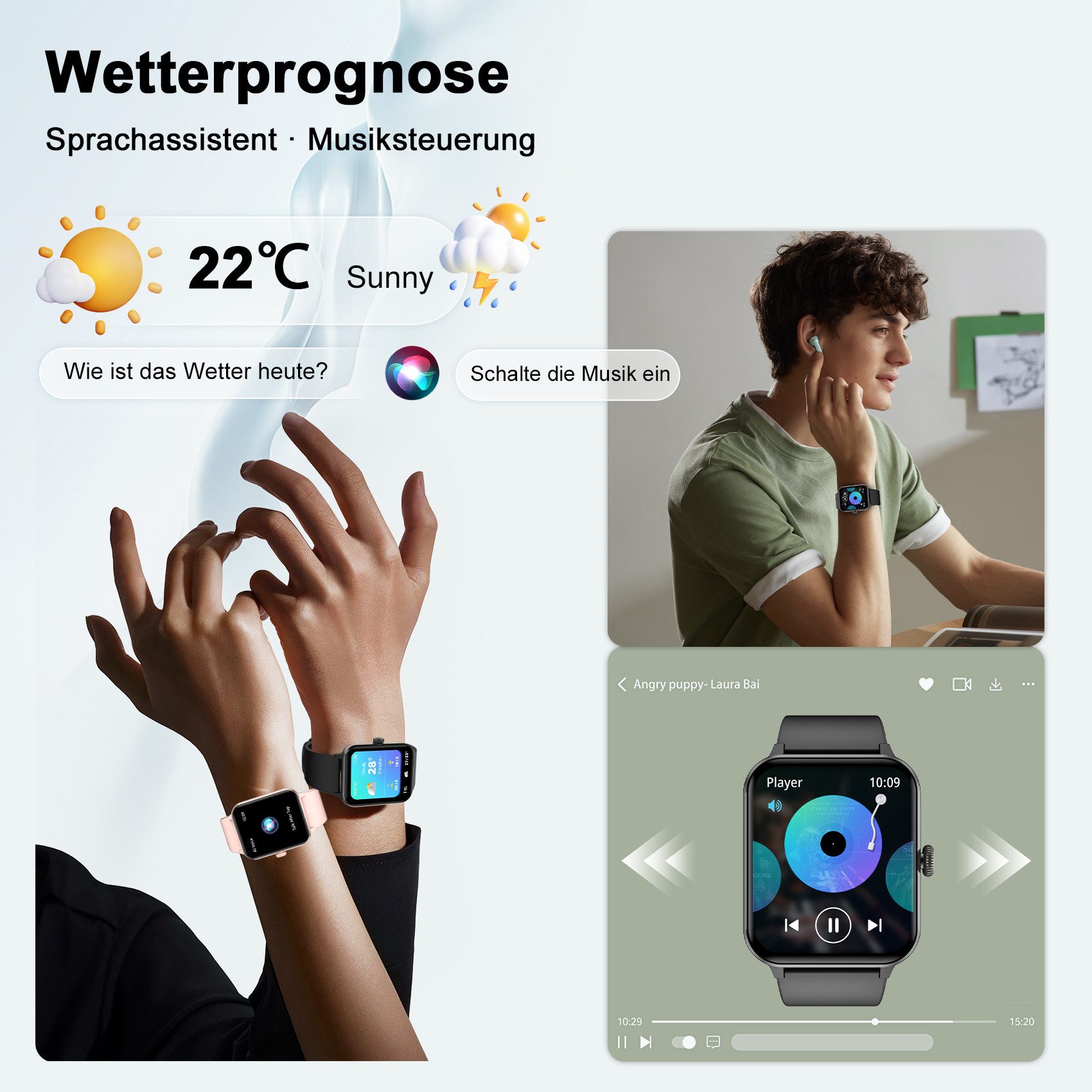 blackview Smartwatch Damen Herren mit 5 Tagen Akkulaufzeit,1,85" HD Touchscreen Smartwatch (1.85 Zoll, iOS/Android), mit Wechselband aus weichemSilikon und Ladekabel, KI-Sprachassistent, Herzfrequenz,SpO₂,Schlaf,100+ Sportmodi, 2 Armband