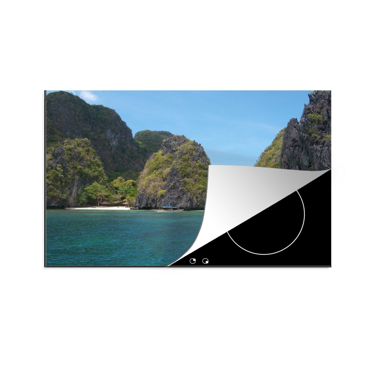 MuchoWow Herdblende-/Abdeckplatte Asiatischer Strand auf den küche, im, cm, für Lagune (1 Vinyl, 81x52 tlg), abgelegenen Philippinen Induktionskochfeld die Schutz in Ceranfeldabdeckung einer