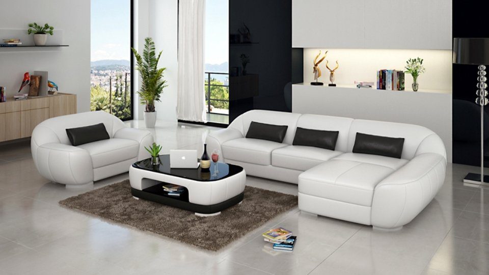 JVmoebel Ecksofa, Ledersofa Couch Wohnlandschaft Ecksofa + Sessel Eck Design Sofa G8022E